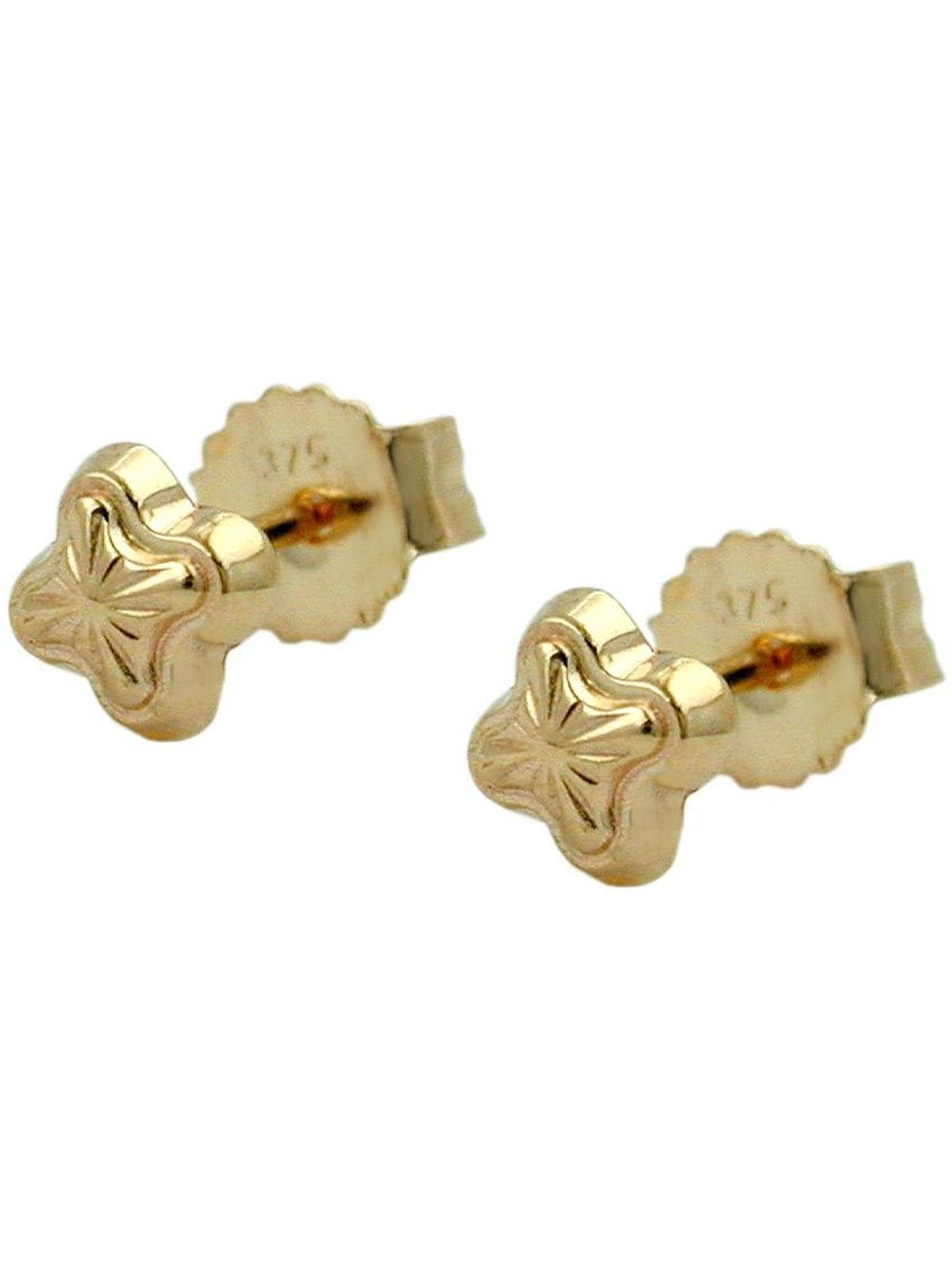 Gallay Paar Ohrstecker Ohrstecker Ohrring 4mm Stern mit Muster 9Kt GOLD (1-tlg)