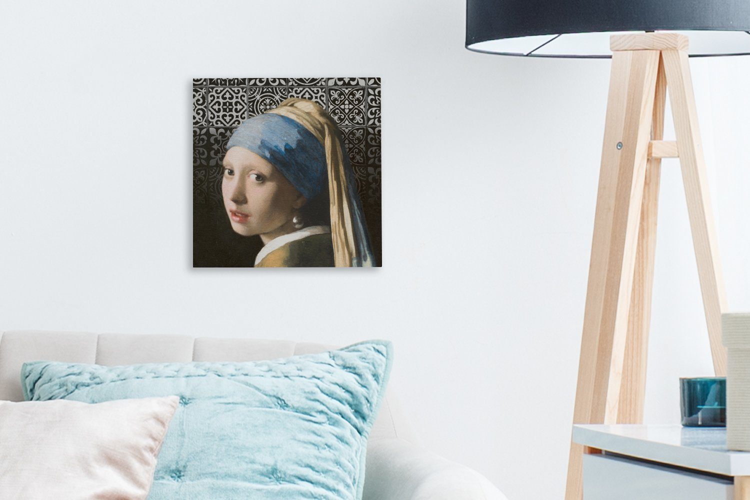 OneMillionCanvasses® Gemälde Vermeer - Mädchen - Perlenohrring (1 Kacheln, Leinwand mit für Schlafzimmer St), Bilder Wohnzimmer