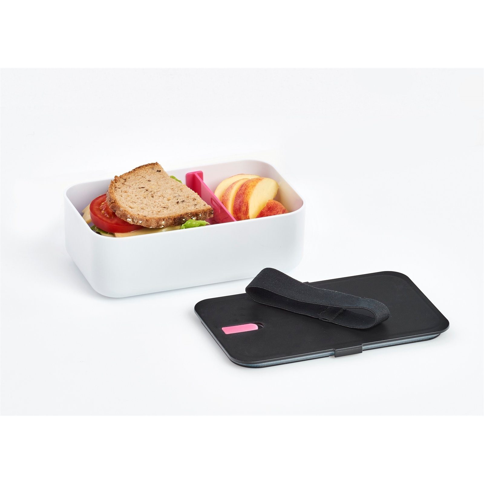 Pink Lunchbox Schwarz, Deckel Lunchbox Kunststoff, Frischhaltedose Weiß, Frischhaltebox Gummiband, mit Neuetischkultur und