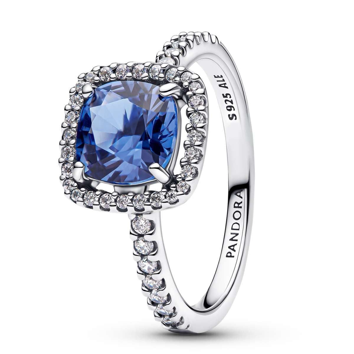 Pandora Silberring 193550C01, Damenring Silber Funkelndes Quadrat Blau Heiligenschein