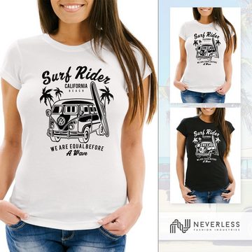 Neverless Print-Shirt Damen T-Shirt Bus Surfing Retro Slim Fit Neverless® mit Print