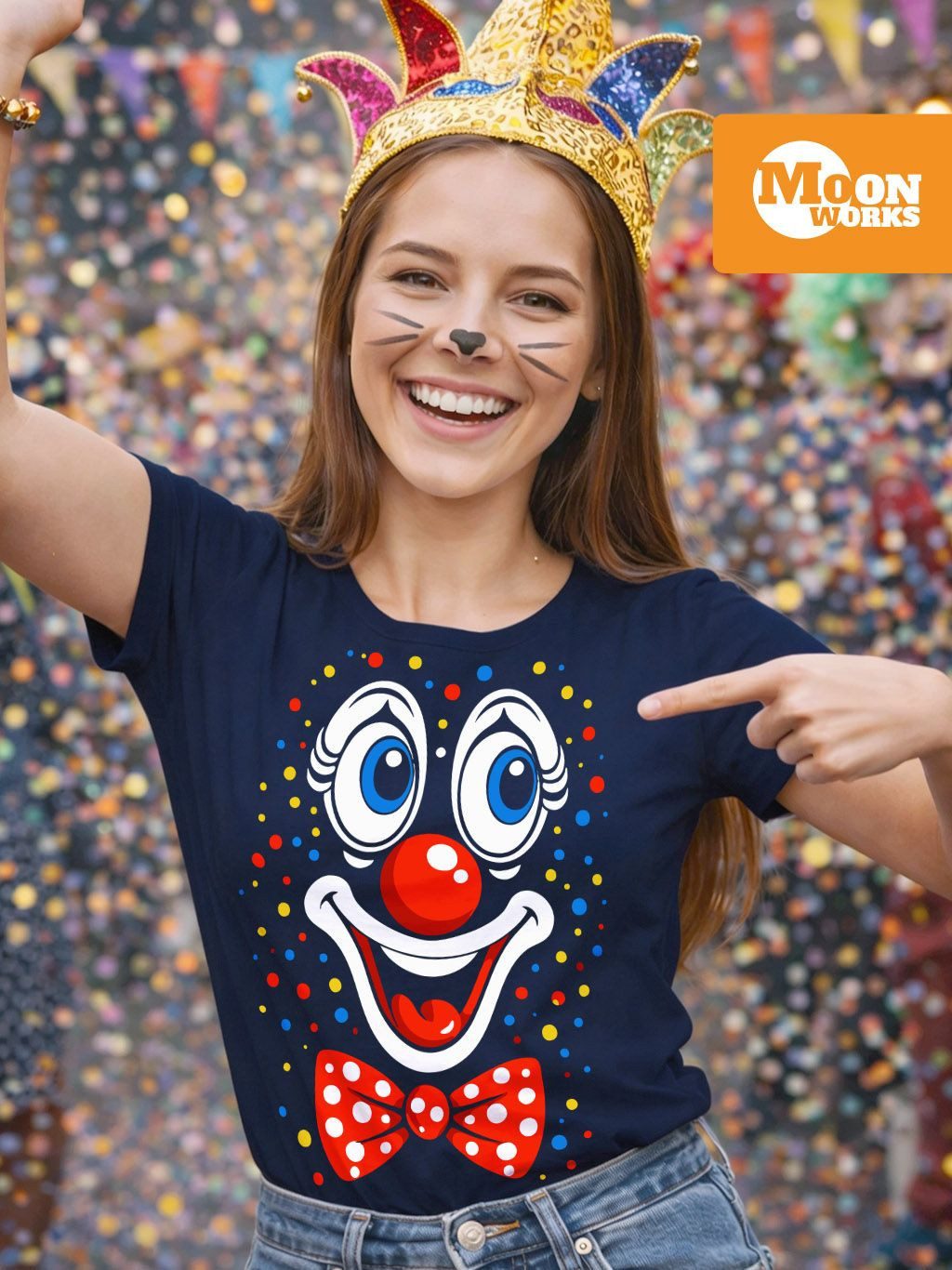 MoonWorks Print-Shirt Damen T-Shirt - Clown Print Aufdruck - Fasching Karne günstig online kaufen
