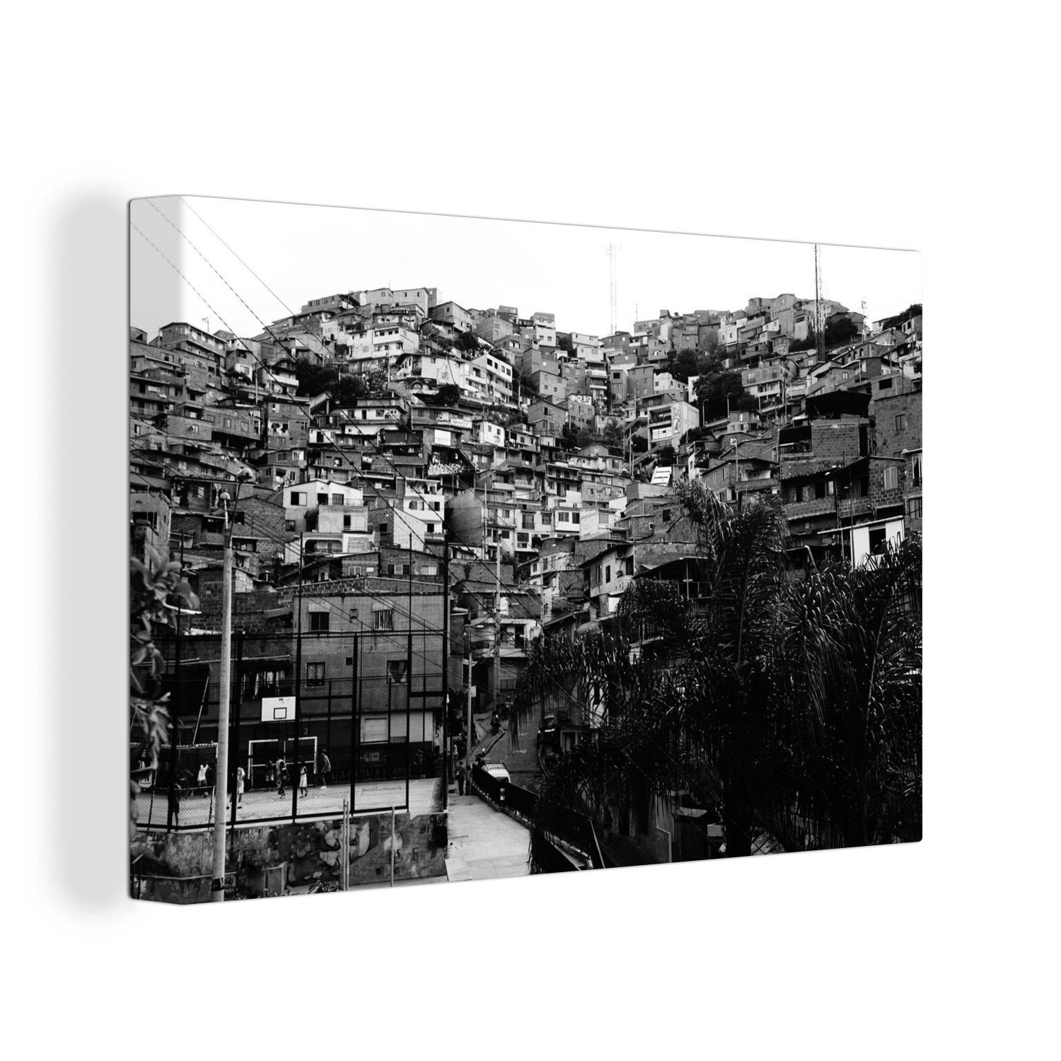 OneMillionCanvasses® Leinwandbild Schwarz-Weiß-Fotografie der Stadt Medellín im südamerikanischen, (1 St), Wandbild Leinwandbilder, Aufhängefertig, Wanddeko, 30x20 cm | Leinwandbilder