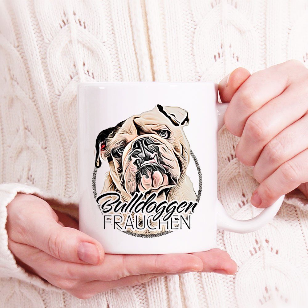 BULLDOGGEN Tasse FRAUCHEN beidseitig Hunderasse, - für Cadouri 330 Geschenk, handgefertigt, Kaffeetasse bedruckt, Hundefreunde, ml mit Keramik,