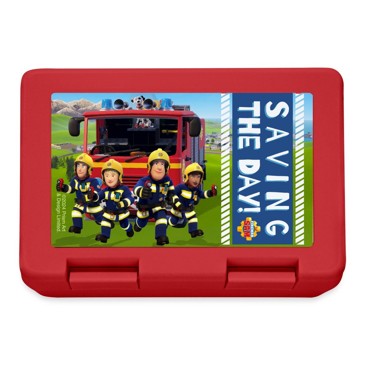 Spreadshirt Lunchbox Feuerwehrmann Sam™ Und Sein Team Saving The Day Brotdose Lunchbox, Plastik, Aluminium