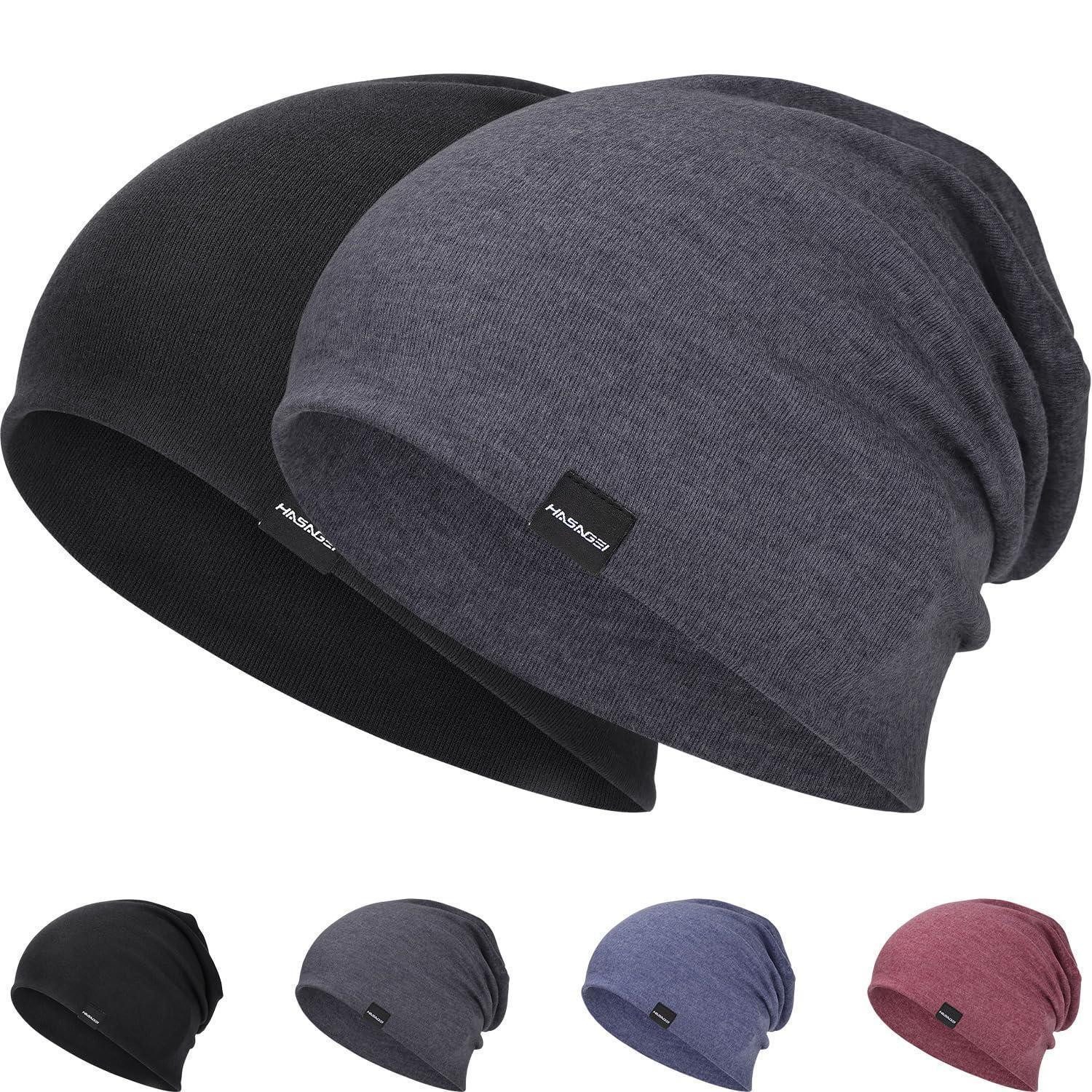 Beanie Mütze Herren Damen Beanie Longbeanie Slouch Herbst Winter Schwarz+Grau