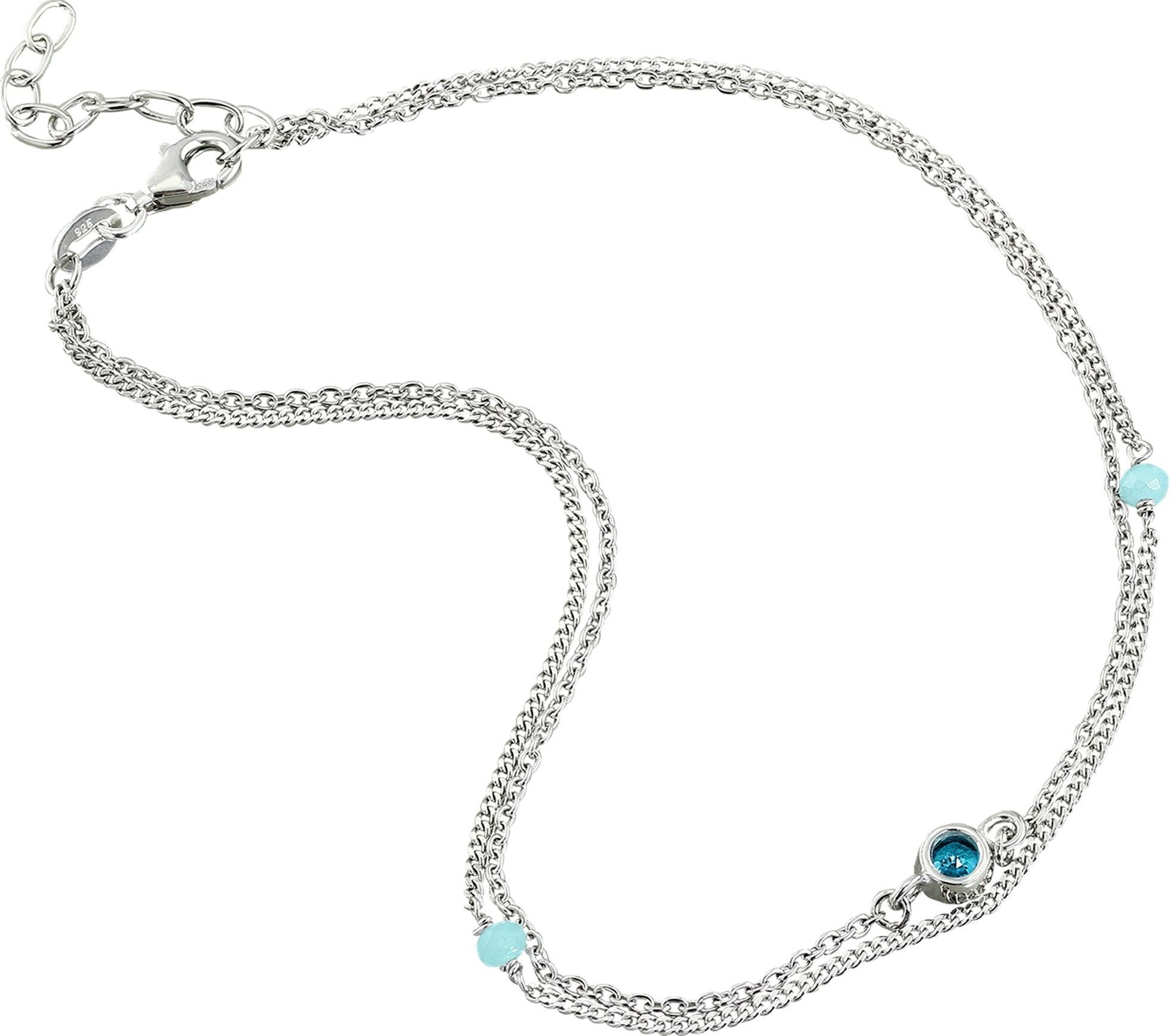 SilberDream Fußkette mit Anhänger SilberDream Perlen Fußkette Damen türkis, Damen Fußkette Zirkonia Stein aus 925 Sterling Silber, Farbe: türkis