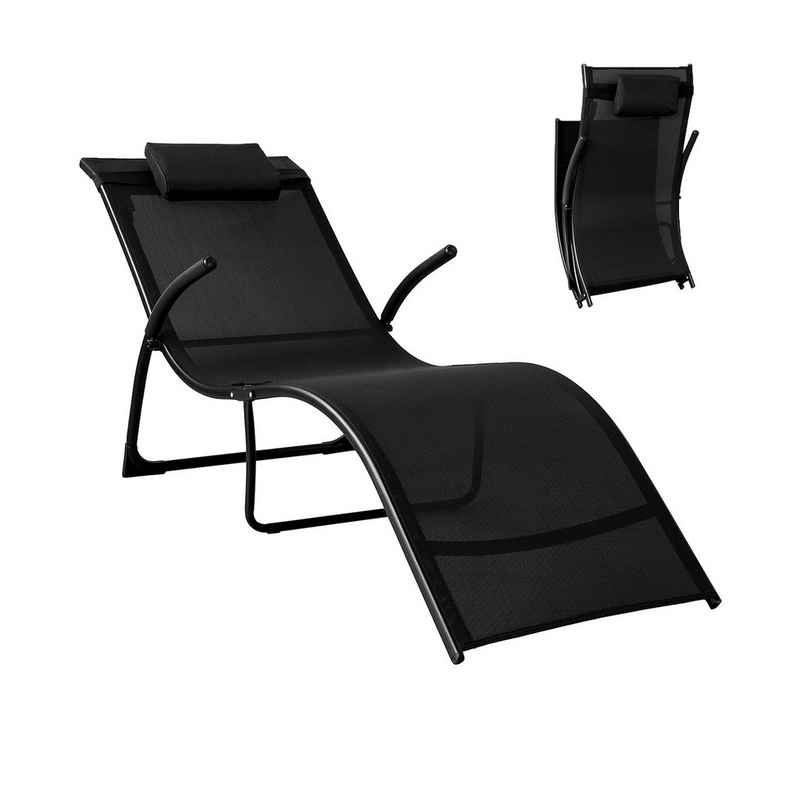 SoBuy Gartenliege OGS45 Sonnenliege klappbar Relaxstuhl Liegestuhl mit Kopfkissen Klappliege Schwarz Belastbarkeit 150 kg