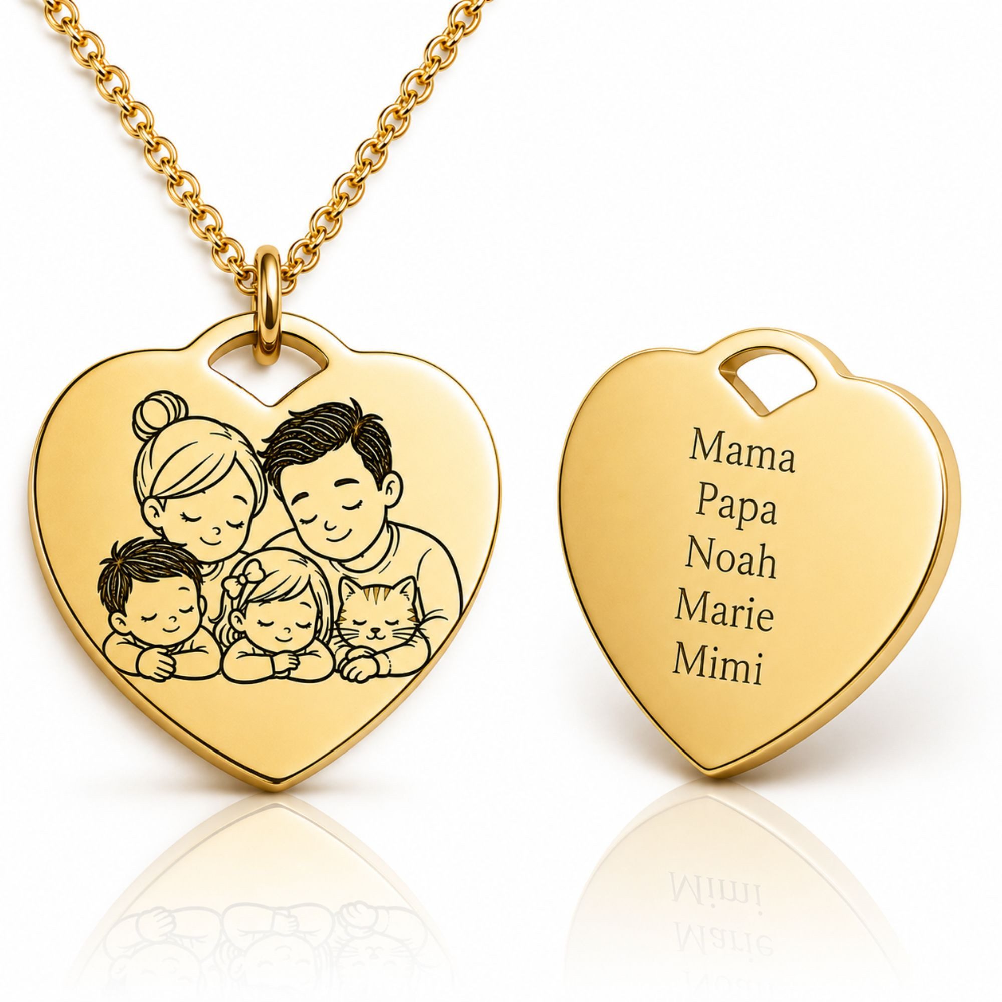 BS Schmuckdesign Familienkette Personalisierte Halskette Damen Herzkette mit Gravur (inkl. Gravur), personalisierbar inkl. Geschenkbox