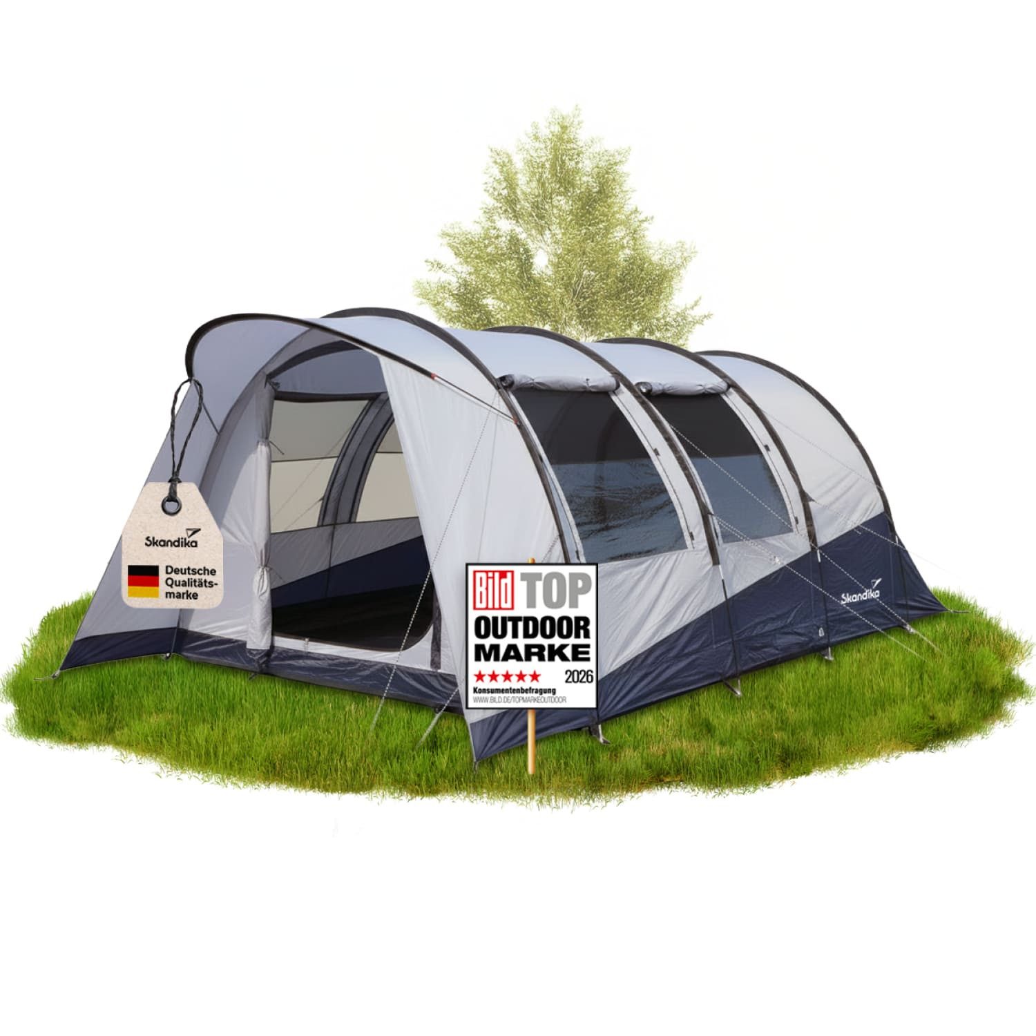 Skandika Tunnelzelt Campingzelt Isken 5 Protect - schwarze Schlafkabine - UPF 50+, Personen: 5 (3000 mm Wassersäule, Canopy, Organizer-Taschen in der Kabine, UPF 50), Moskitonetz an der Eingangstür, an den Fenster und der Kabinentür