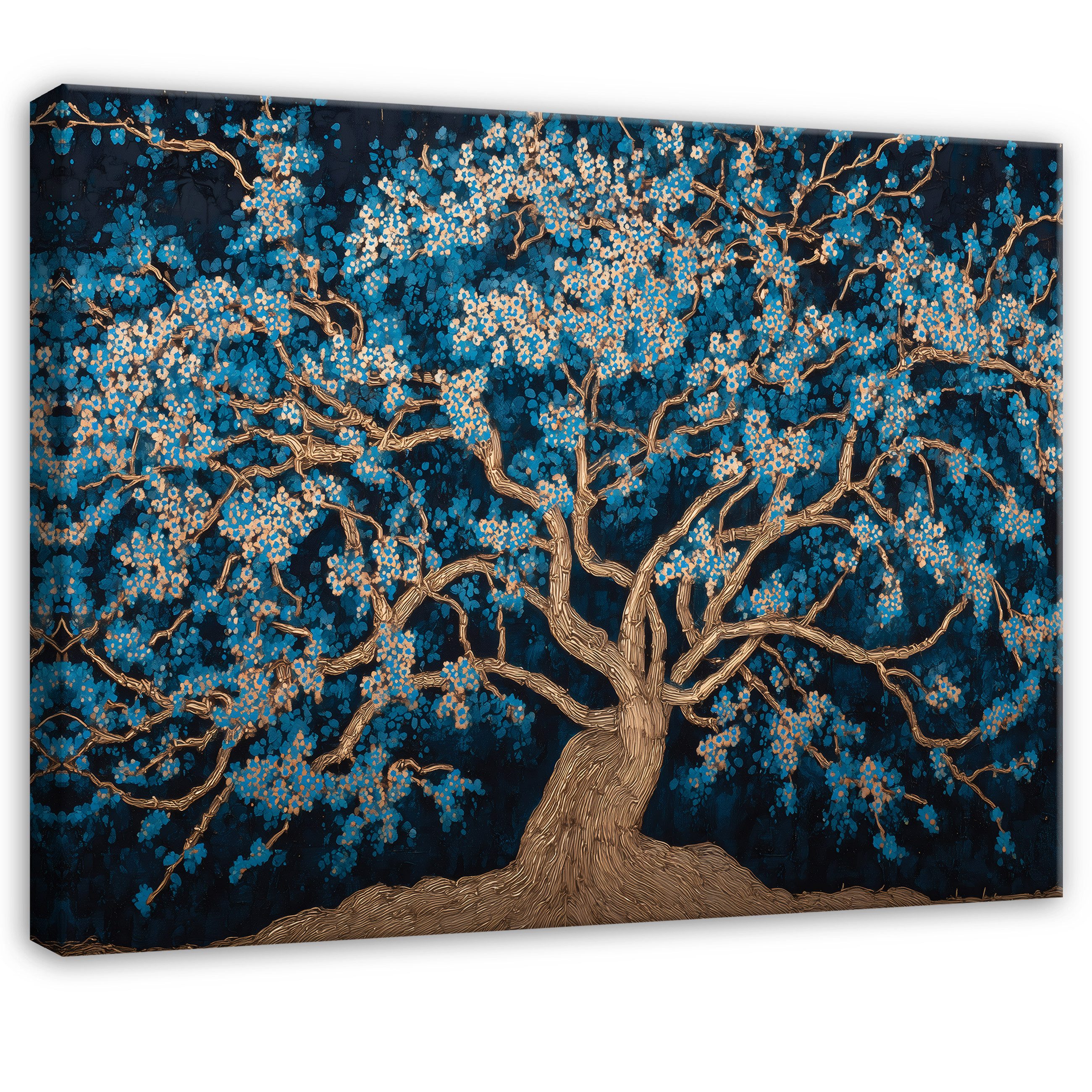 Wallarena Leinwandbild Baum Braun Blau Blumen Natur Modern Wandbilder Wand Deko XXL Bilder, Baum (groß Bilder Wohnzimmer Schlafzimmer Einteilig, 1 St), Bilder Klein Wohnzimmer Schlafzimmer Küche Wandbild Wand Deko 40x30