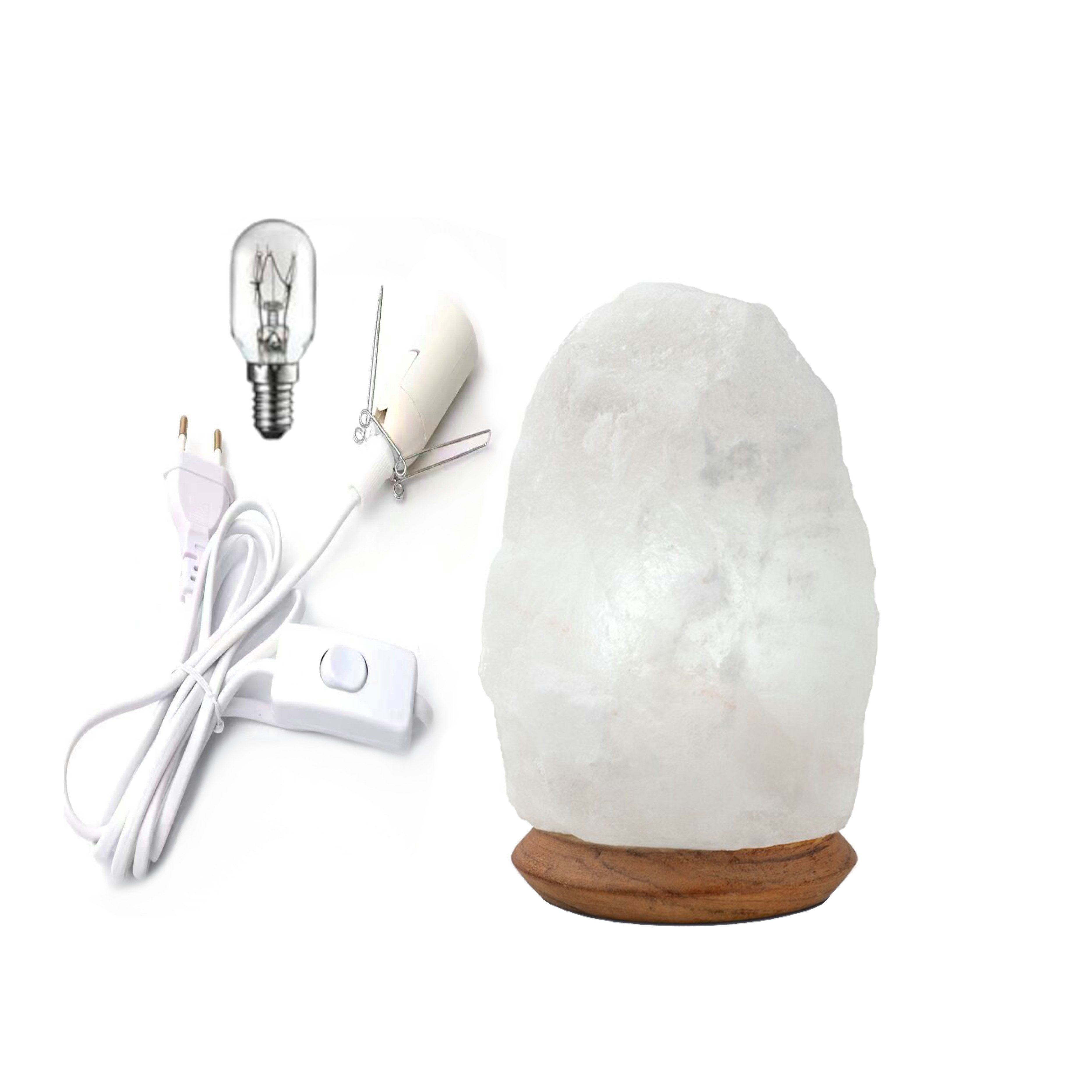 HAF Salzkristall-Tischlampe Salzlampe Naturform 2-3kg Weiß Salzkristalllampe inkl. Fassung + Birne, Leuchtmittel wechselbar, Warmweiß/Rosa, Handgefertigt - jeder Stein ein Unikat