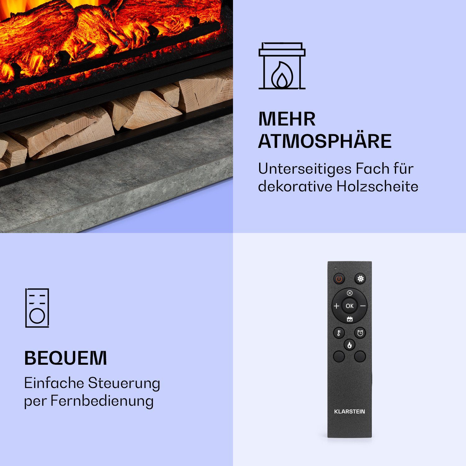 Klarstein Elektrokamin Crater Lake, elektrischer Kaminofen mit Heizung LED-Beleuchtung, Timer, Thermostat
