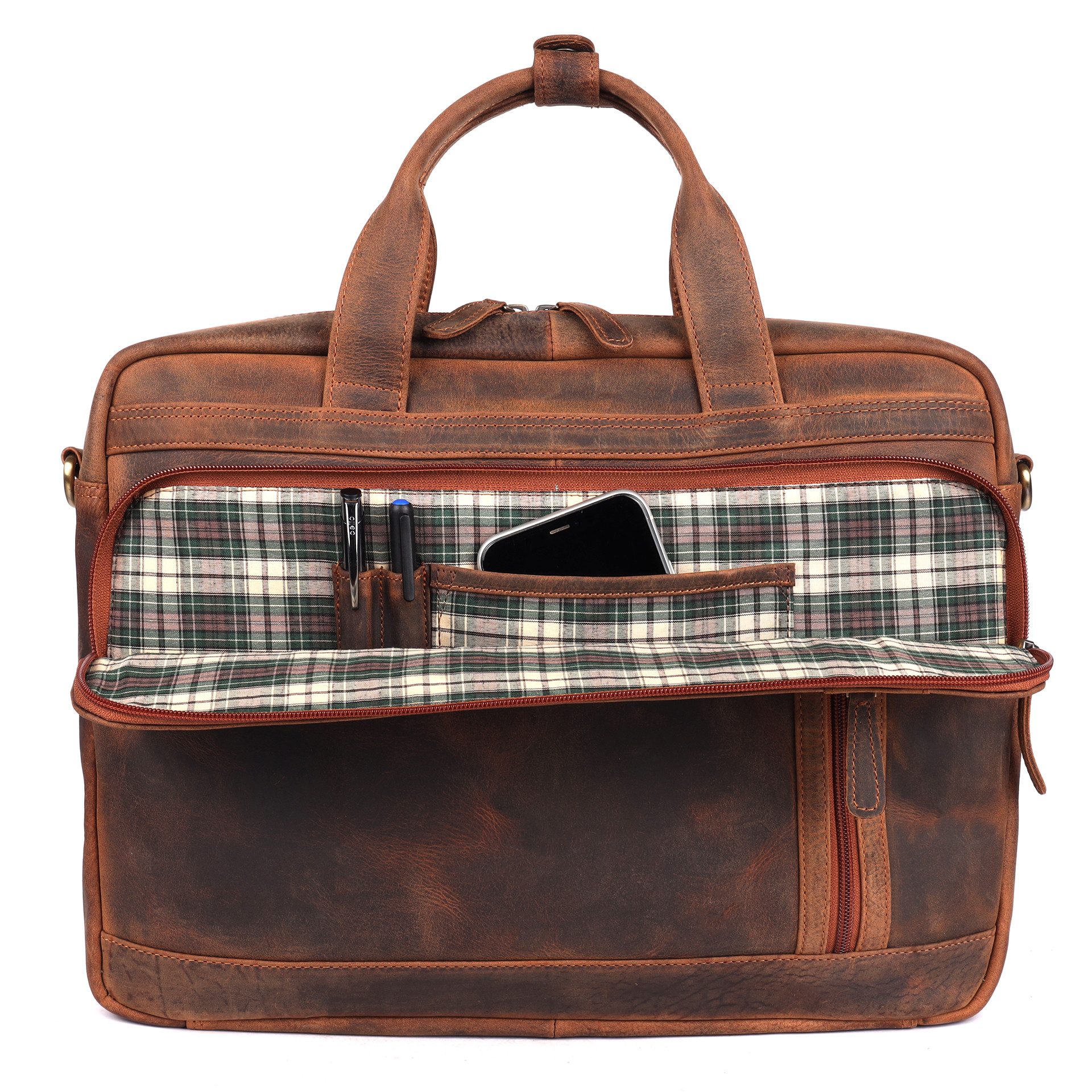 Benthill Aktentasche Echt Leder Laptoptasche Notebooktasche Umhängetasche Schultertasche, Schultergurt / Umhängegurt Reißverschlussfach