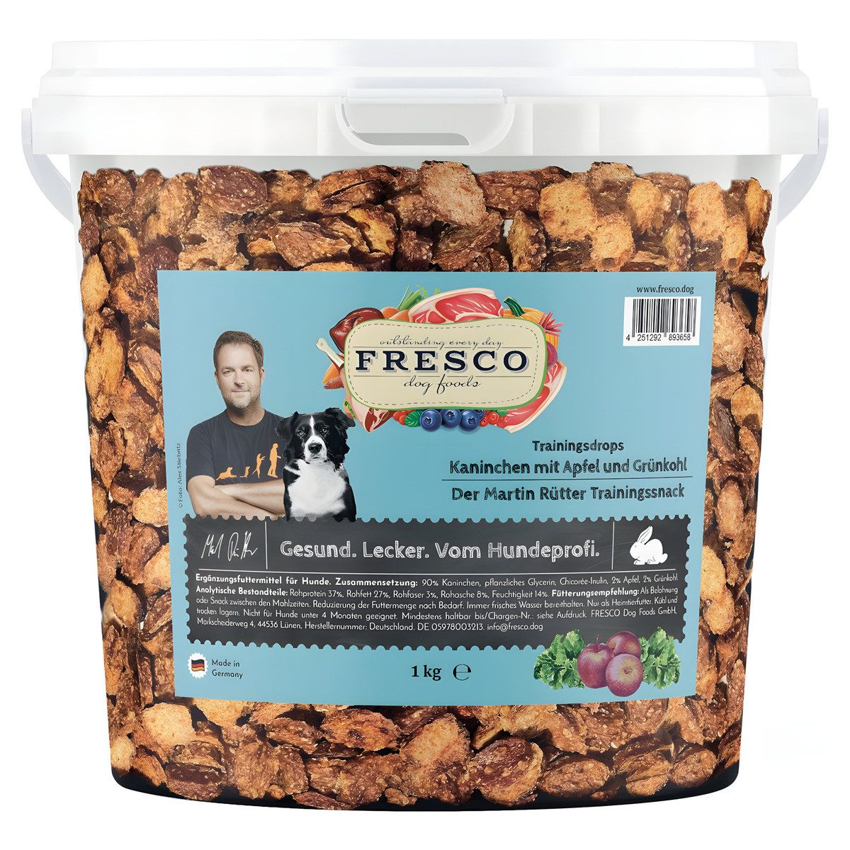 Fresco Martin Rütter Trainingsdrops Kaninchen mit Apfel und Grünkohl 1 kg E, Nassfutter für: Hund