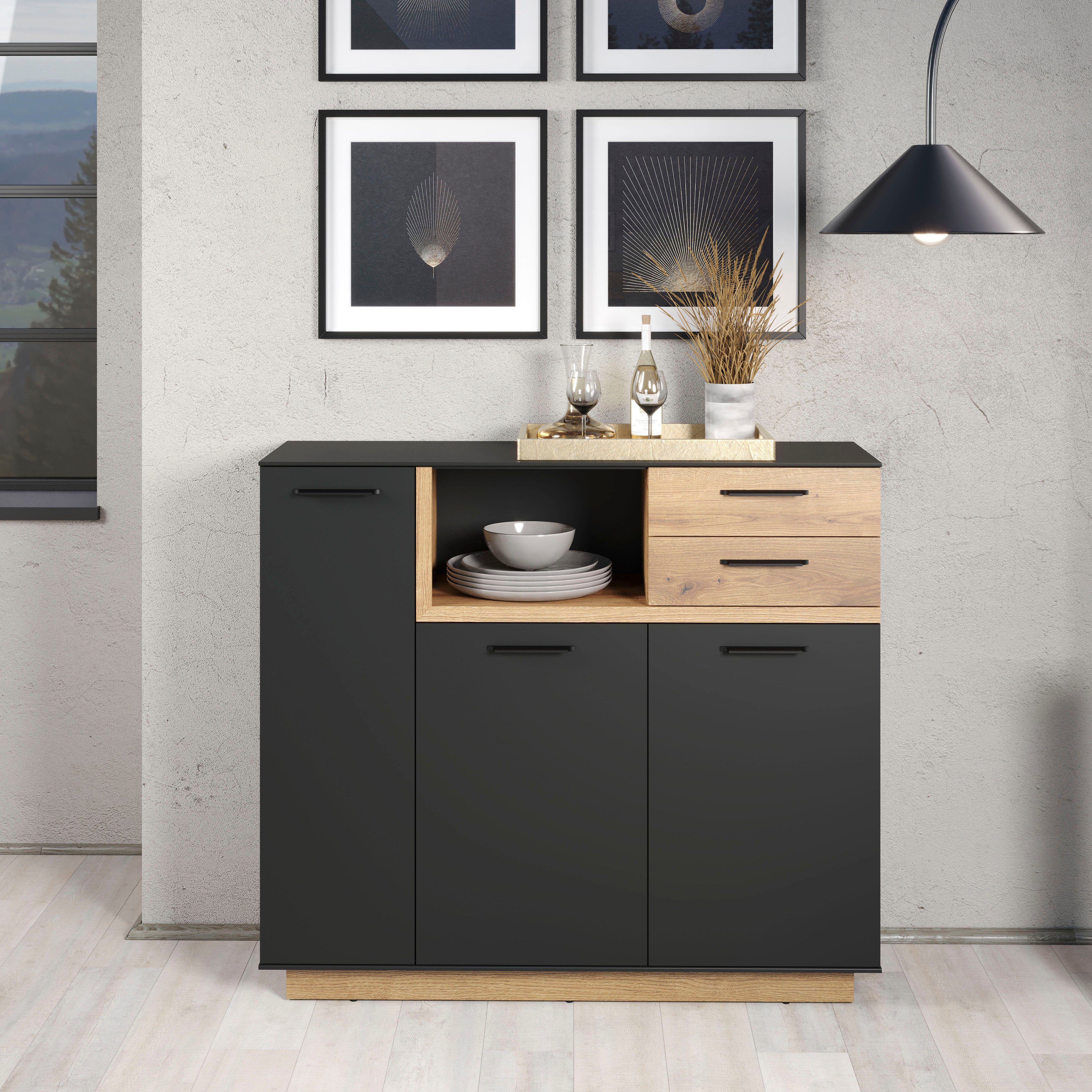 INOSIGN Highboard Premont (1 Schrank, cm zweifarbiger breit, ca. Eiche, moderne stehend 128 St)