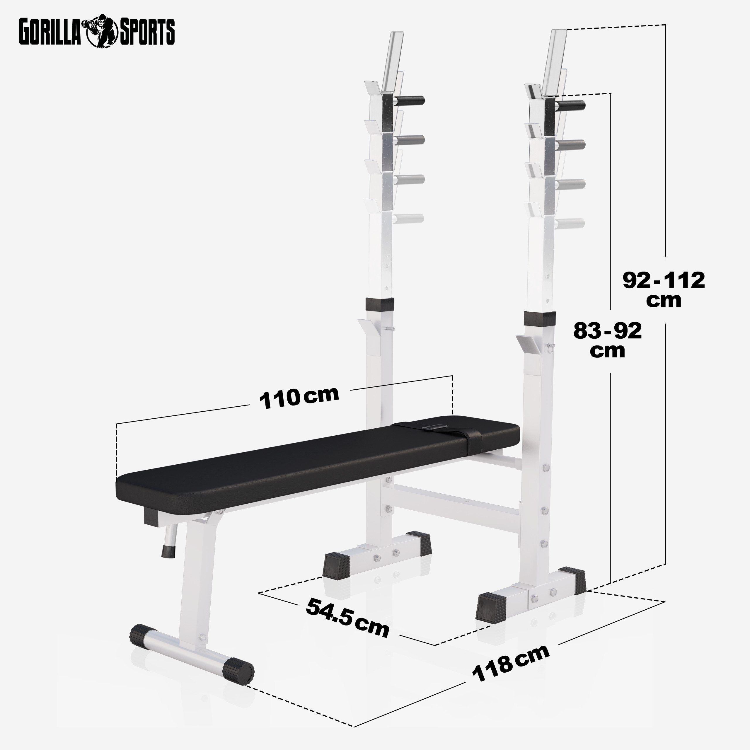 Flachbank, Trainingsbank Hantelbank Ablage, GORILLA SPORTS Klappbar, Schwarz/Weiß Verstellbar, -