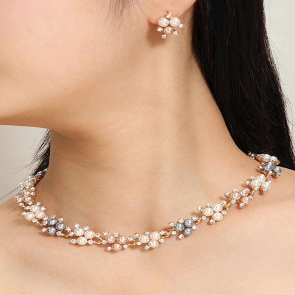 AUzzO~ Schmuckset Brautschmuck-Set Halskette Ohrringe Damenschmuck Elegant Perlen