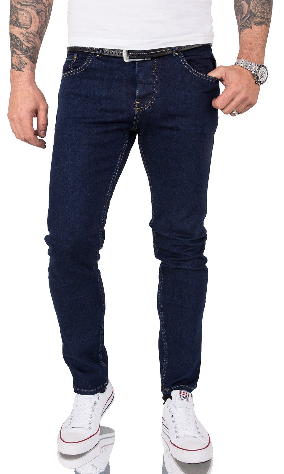 Slim-fit-Jeans Herren Jeans Stonewashed Dunkelblau G-102 günstig online kaufen