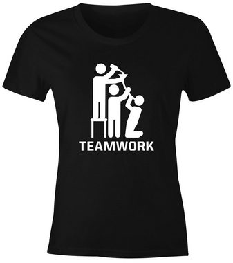 MoonWorks Print-Shirt Damen T-Shirt Teamwork lustiges Trink Shirt Saufen Bier Party Moonworks® mit Print