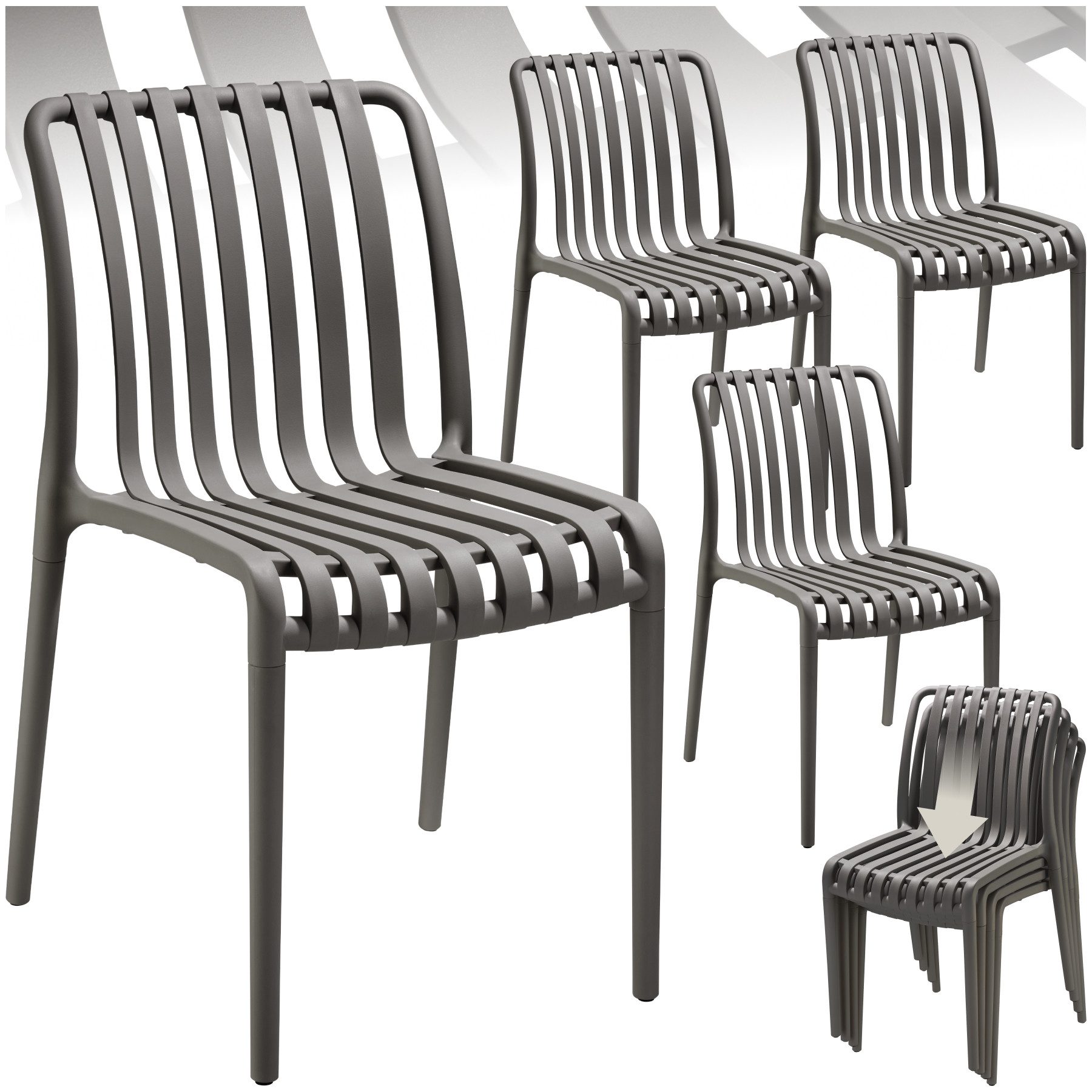 tectake Gartenstuhl Balkonstuhl, stapelbar, Belastbarkeit 110 kg, 47 x 58 x 80,5 cm (Terrassenstuhl Alcudia für Außen in Antrazit, 4 St), wetterfest und UV-beständig, pflegeleicht, rutschfeste Gummischoner