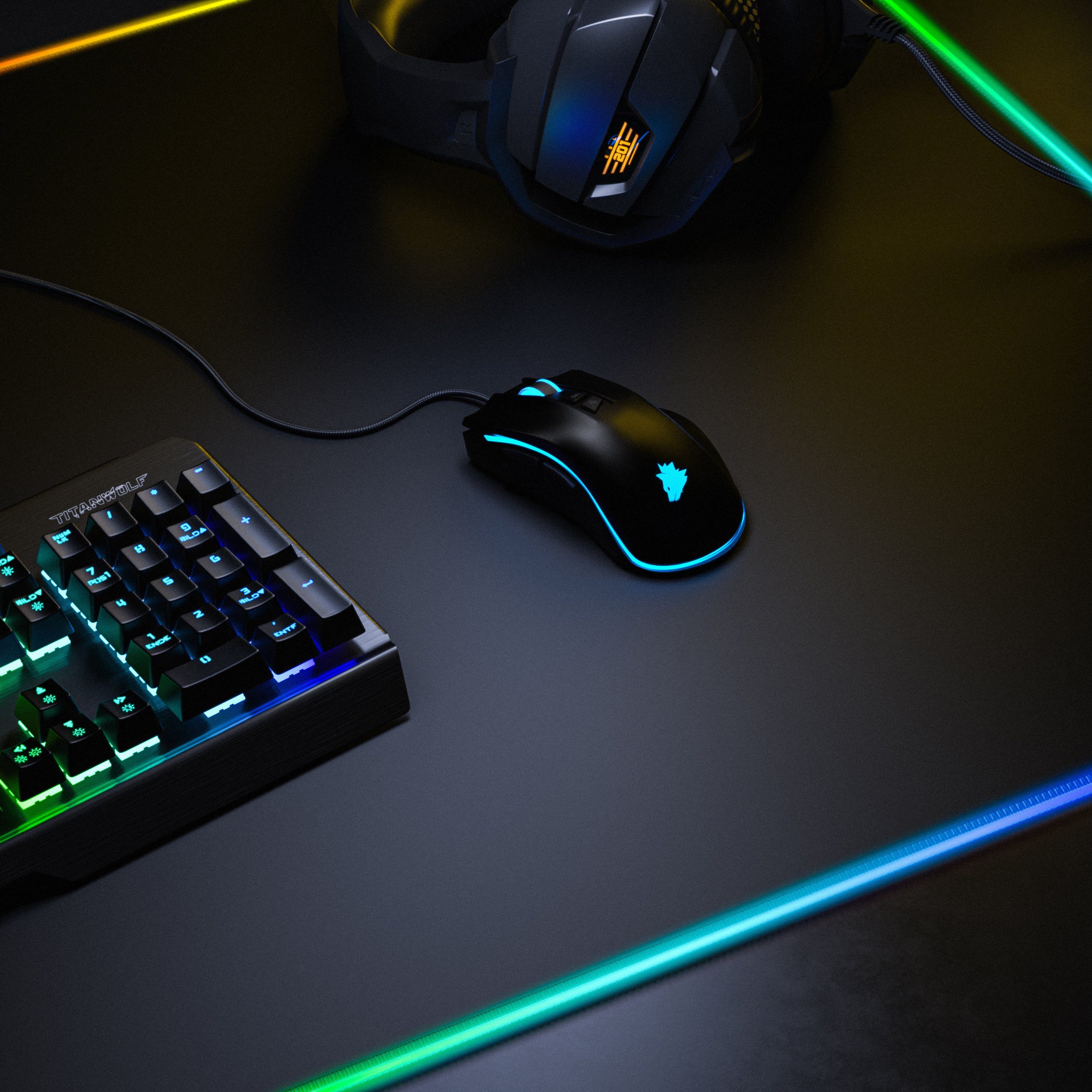 Titanwolf Gaming Mauspad RGB Mousepad 1200 x 600 x 3 mm, LED Multi Color XXXL Tischunterlage (1-St), rutschfest, abwaschbar, Geschwindigkeit & Präzision, schwar – Bild 4 von 5