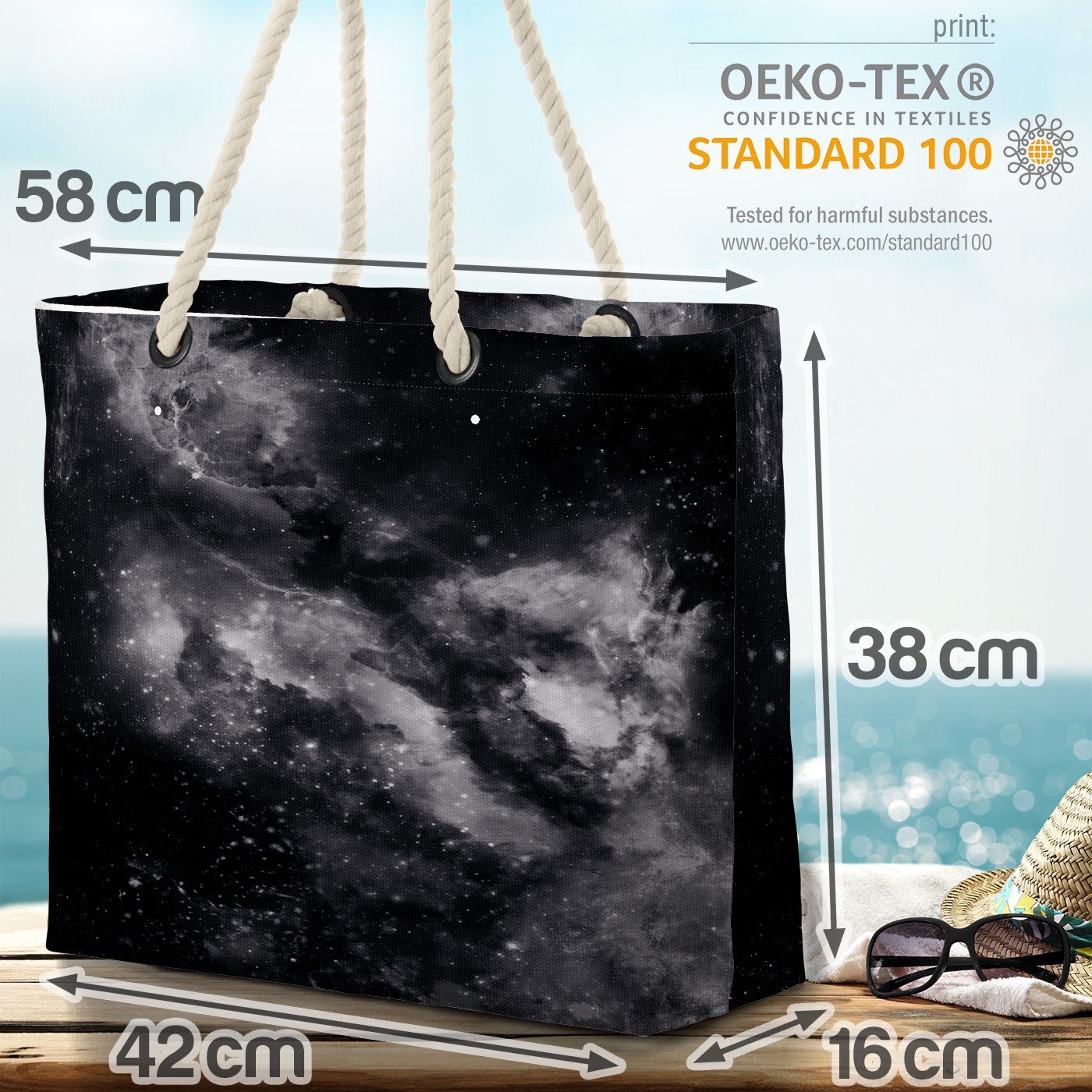 Sternzeichen (1-tlg), Bag Space Strandtasche Shopper schwarz VOID Astro Beach Weltraum Weltall