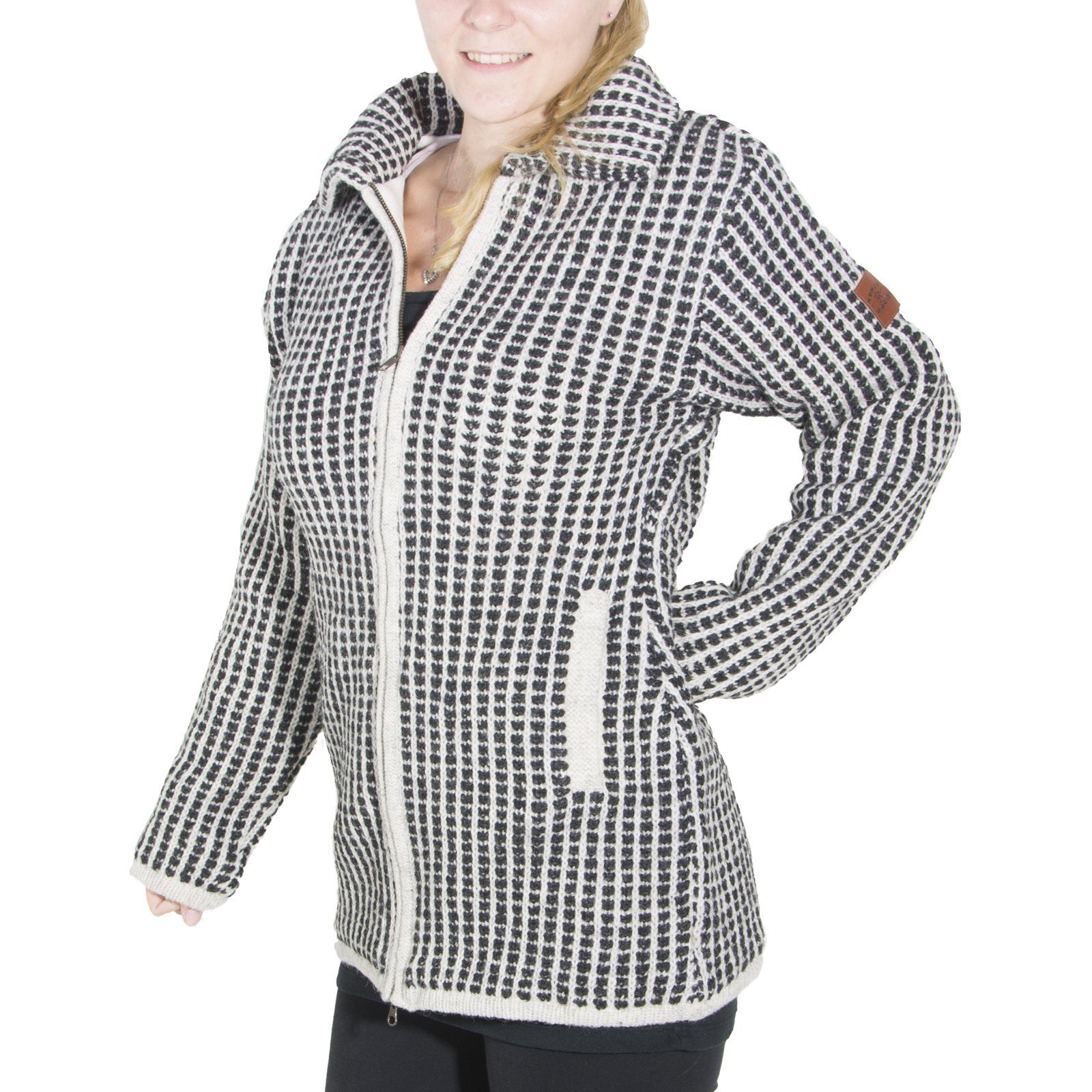 Magie Kurzmantel Kapuzenstrickjacke MAGIE UND Damen und Creme Kunst Strickjacke Boho KUNST