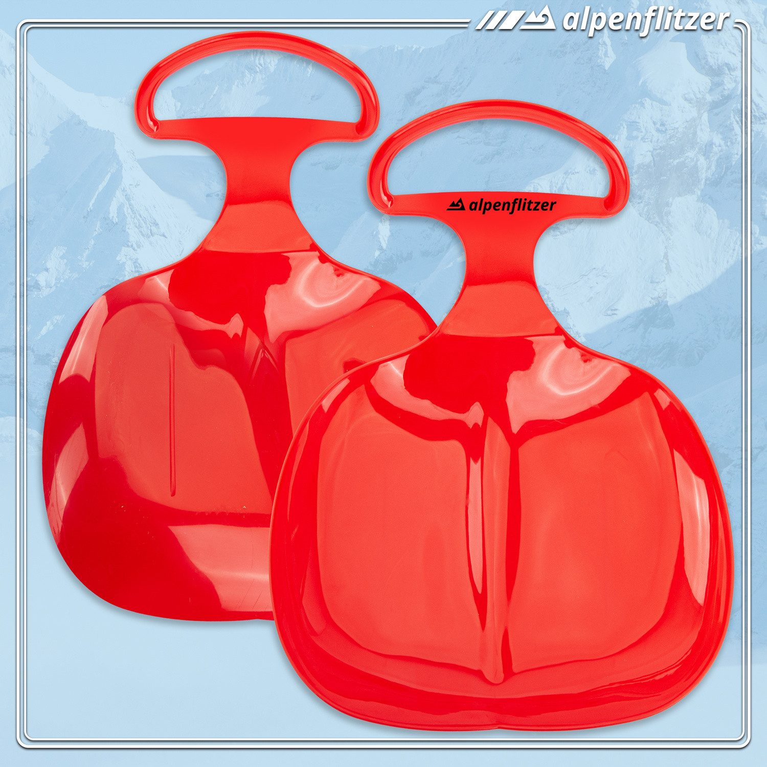 Alpenflitzer Schneerutscher ALPENFLITZER 2er Set Kinder Snow Sled-Poporutscher Schlitten mit Griff (Schlitten mit Griff, Schneerutscher Bob), 2er Set blau & rot