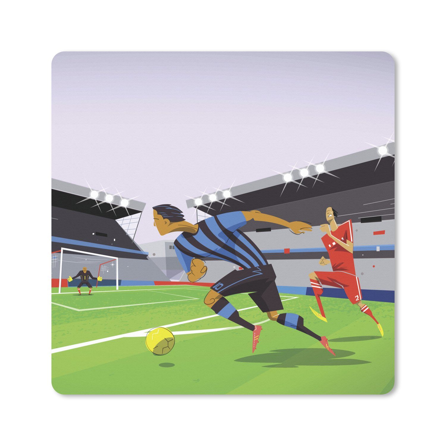 MuchoWow Gaming Mauspad Eine Illustration von Spielern, die in einem Stadion Fußball spielen - (1-St), Gaming, Rutschfester Unterseite, Mausunterlage, 80x80 cm, XXL, Großes