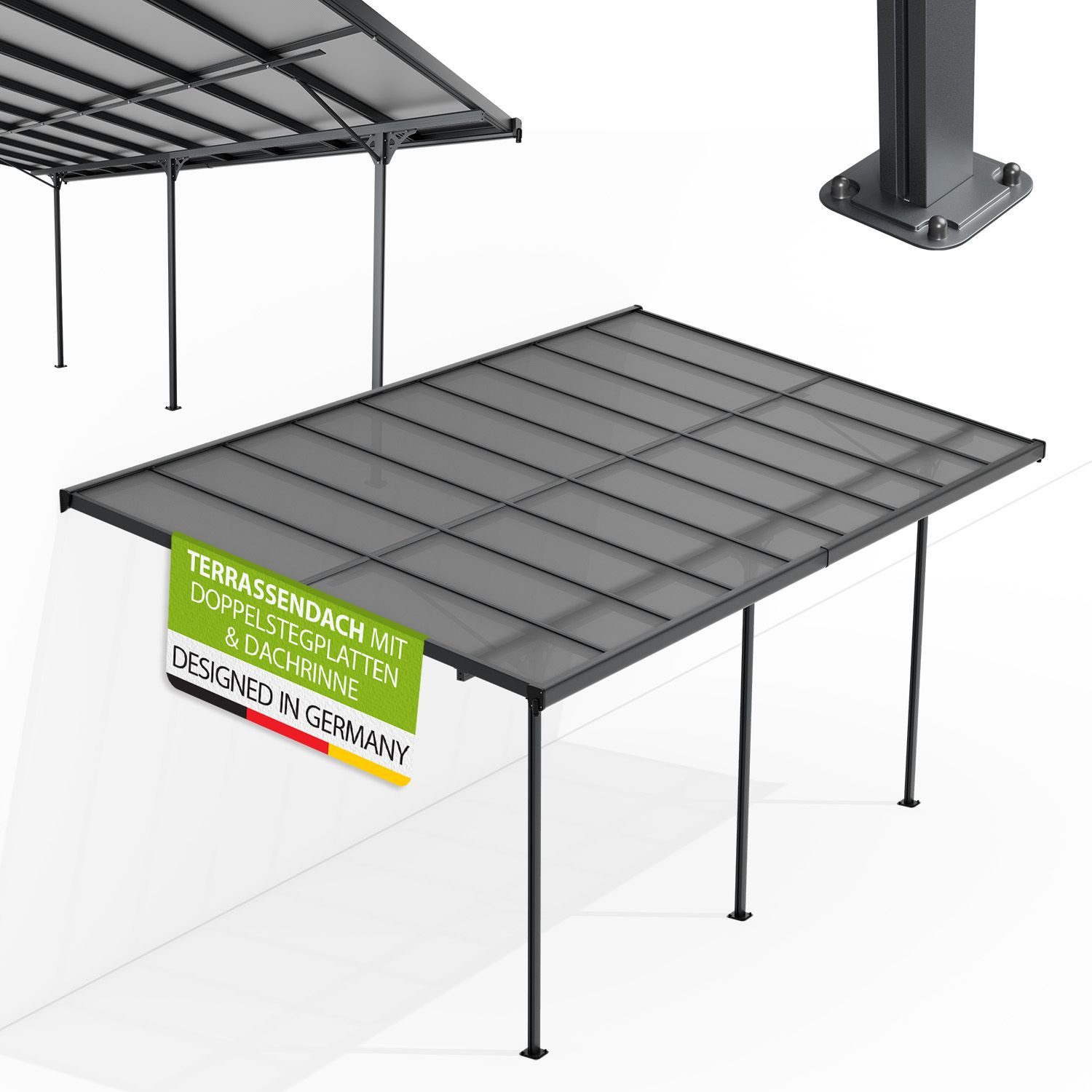 Juskys Terrassendach Borneo, BxT: 556x300 cm, 5,5x3 m, Regen- und Sonnenschutz, lichtdurchlässig, UV-Schutzfolie