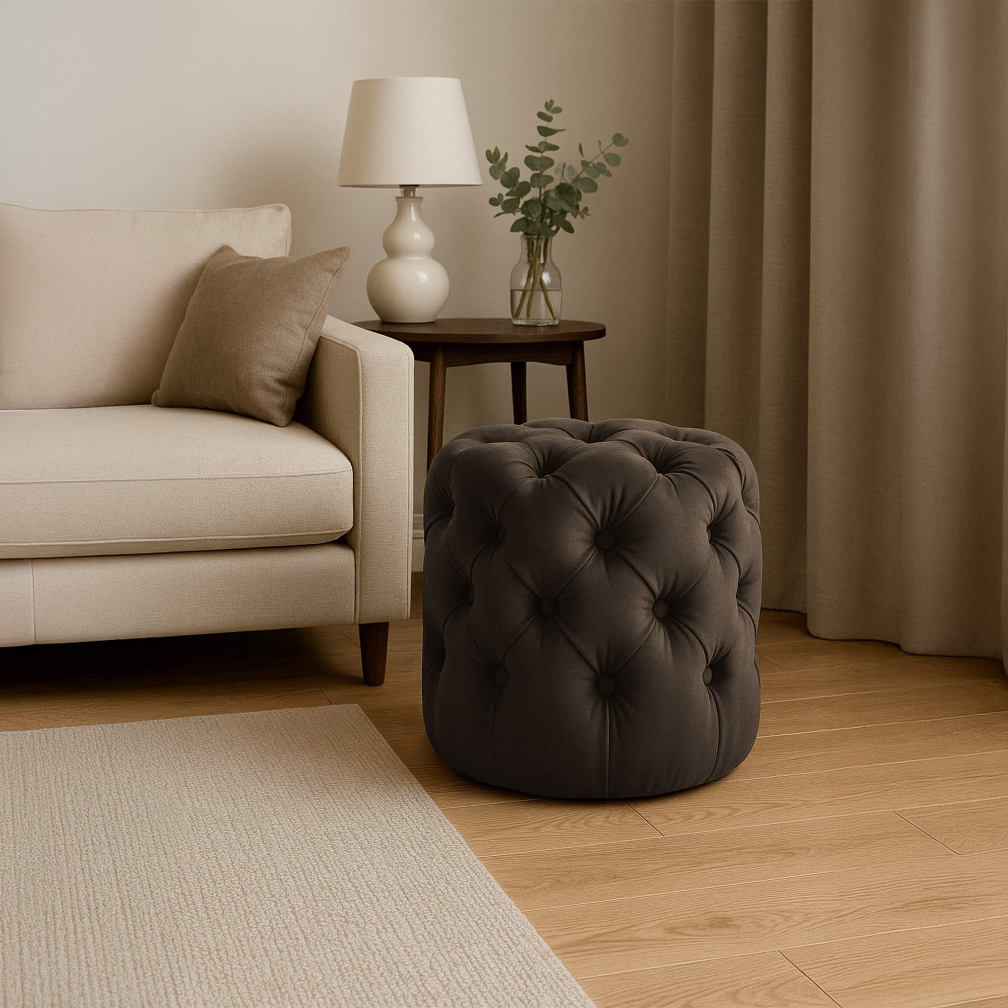 CLP Sitzhocker Drancy Samt (1er, 1 St., 1er), gepolstert mit Zierknöpfen