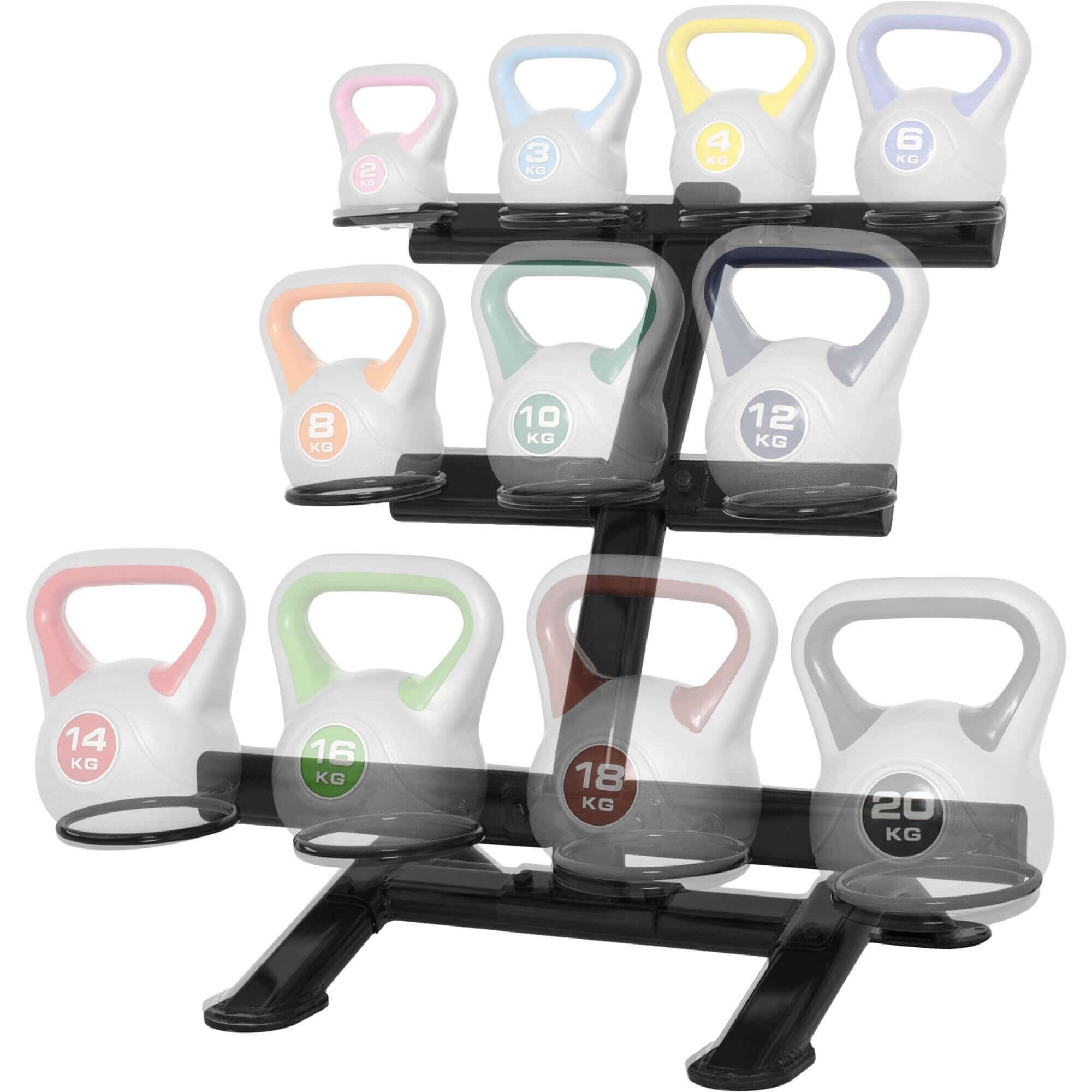 GORILLA SPORTS Kettlebell Rack, 3 für Schwarz cm, Ebenen Vertikale, 11 Kettlebells, 104,5x65x85