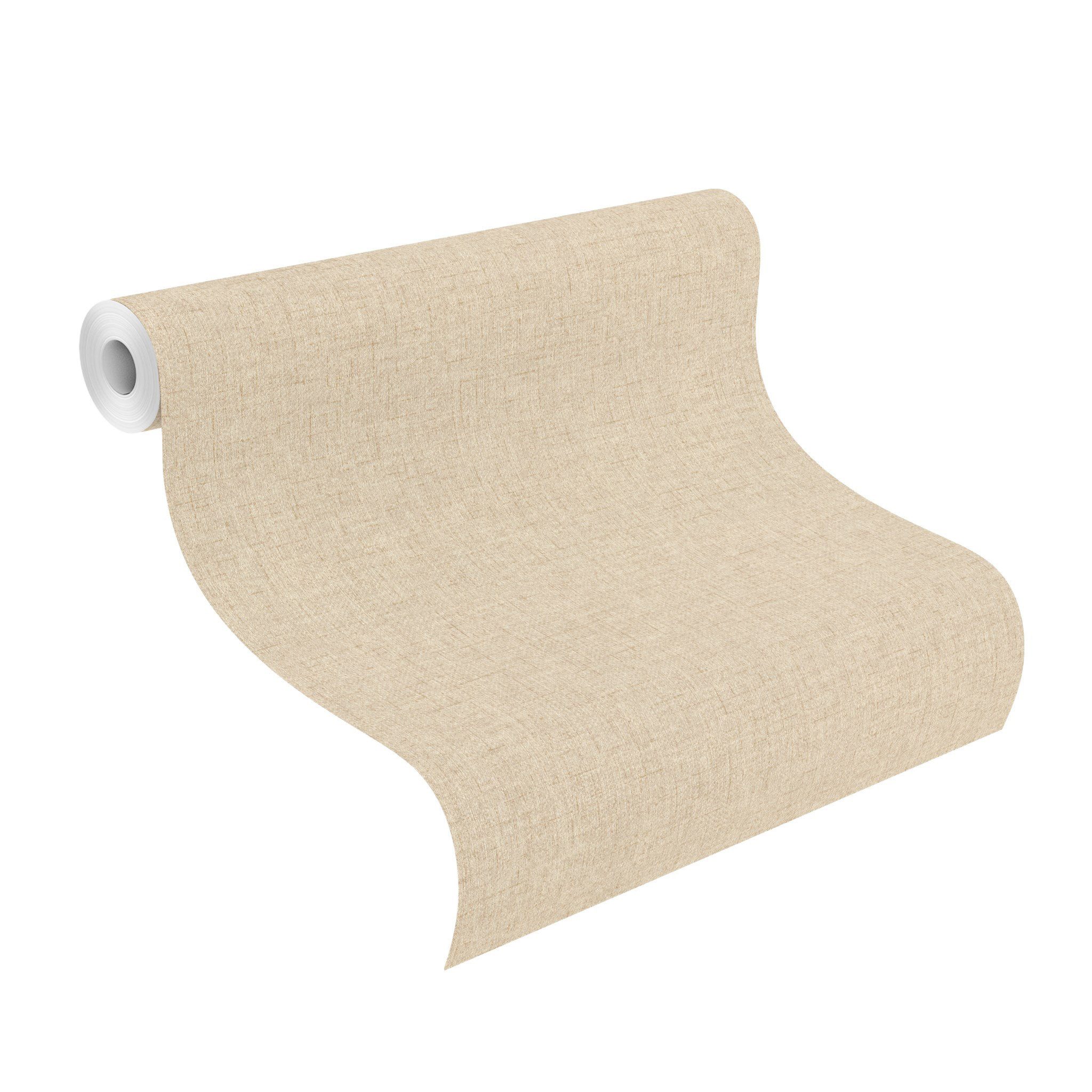Rasch Vliestapete mit textiler Struktur in Beige - Noble Zen Nuno, strukturiert, einfarbig, uni, Leinenoptik, unifarben mit Farbeinsatz, Strukturmuster, Ton-in-Ton, (1 Rolle, 1 St), textile Optik