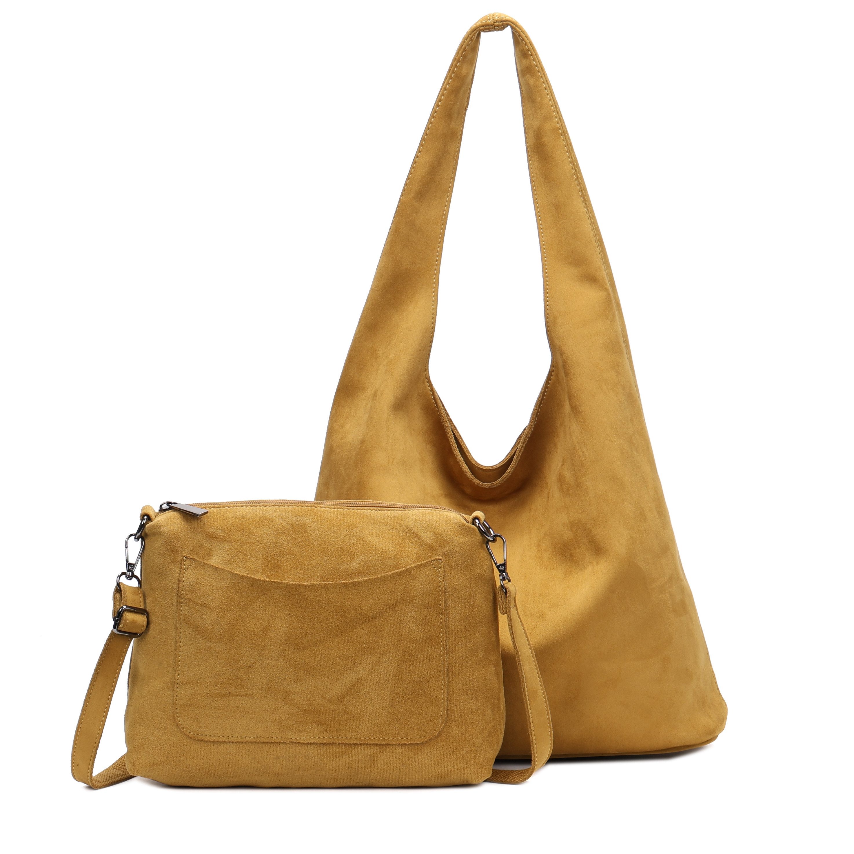 MIRROSI Shopper Damen Hobo Bag 2-in-1 in Wildleder-Optik aus Polyester (mit kleiner Umhängetasche, groß & lässig, ca. 37 x 15 x 32 cm), Neue Kollektion Herbst/Winter 2026