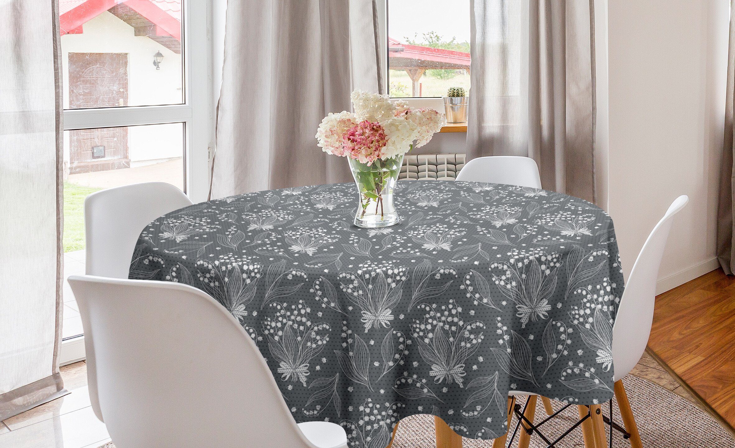 Abakuhaus Küche Abdeckung Band Botanisch mit Tischdecke Kreis Esszimmer Dekoration, Tischdecke Lilien-Blumenstrauß für
