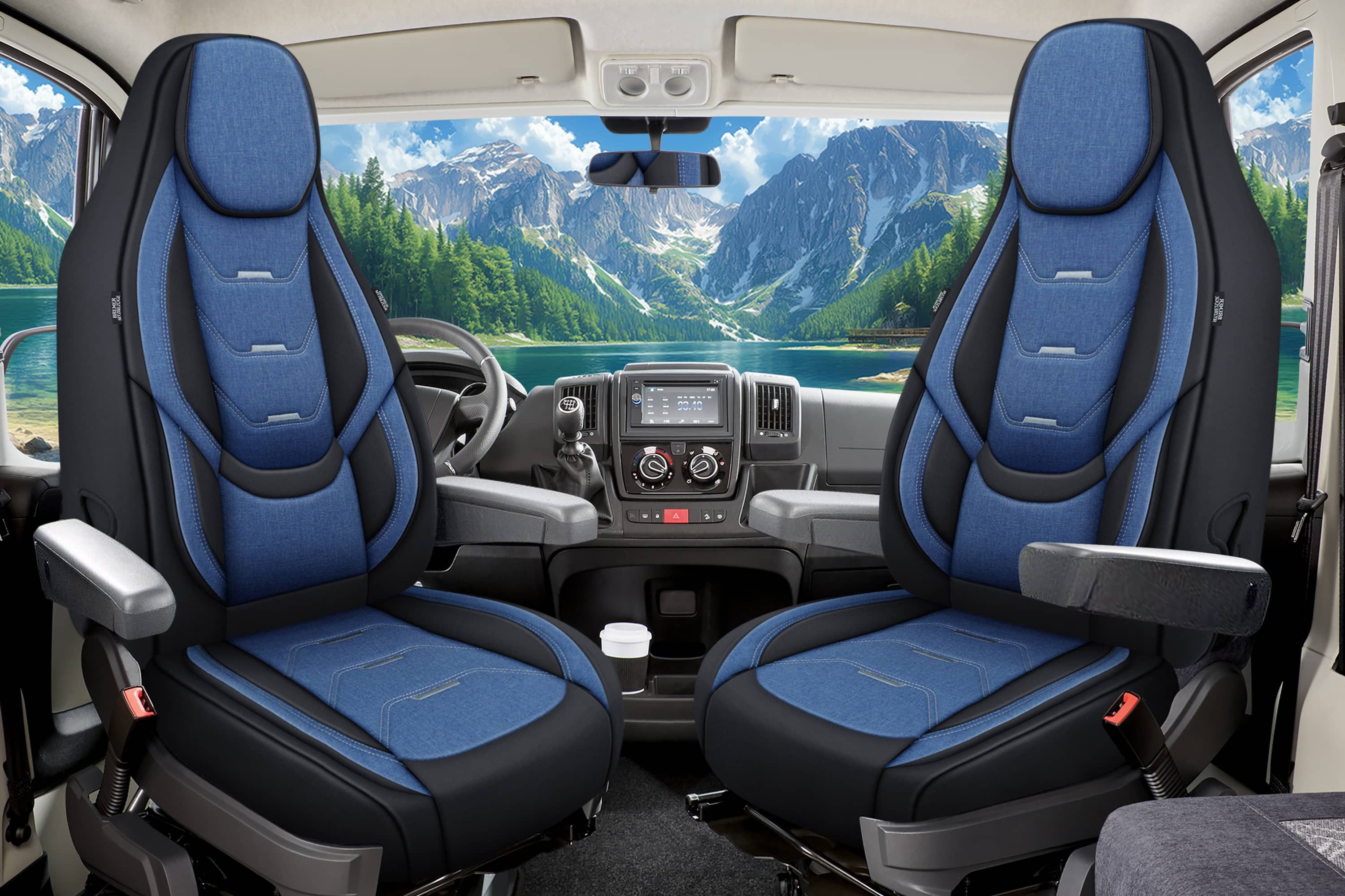 BREMER SITZBEZÜGE Autositzbezug für für Chausson Kastenwagen Van (H6), Set, Schonbezüge Sitzbezüge Fahrer und Beifahrer, in Schwarz/Blau