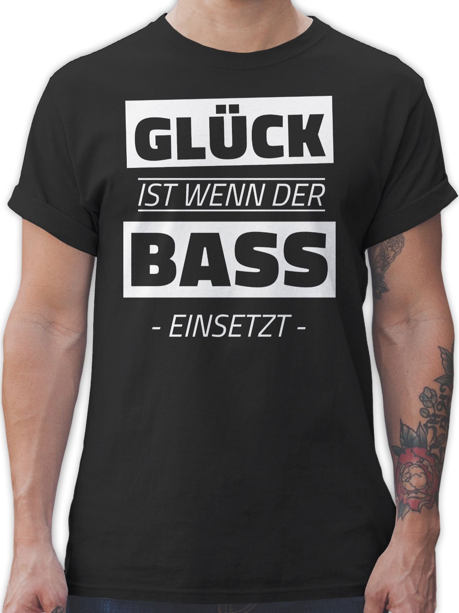 Shirtracer T-Shirt Glück ist wenn der Bass einsetzt Technomusik & House Music 01 Schwarz