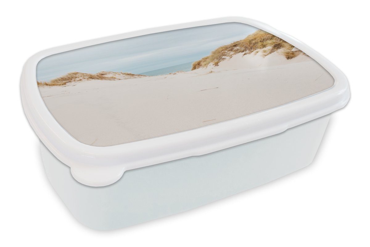 MuchoWow Lunchbox Das Meer hinter den Dünen, Kunststoff, (2-tlg), Brotbox für Kinder und Erwachsene, Brotdose, für Jungs und Mädchen weiß