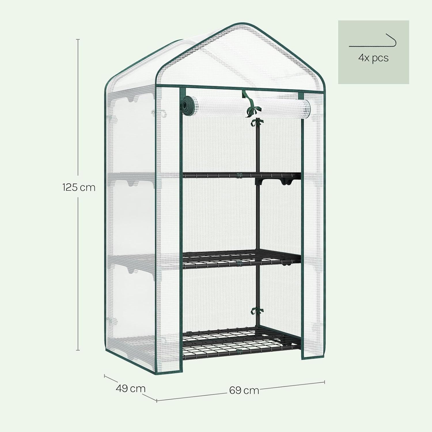 Woltu Foliengewächshaus, BxTxH: 69 x 49 x 125,00 cm, mit 4 Ablagen Rolltür