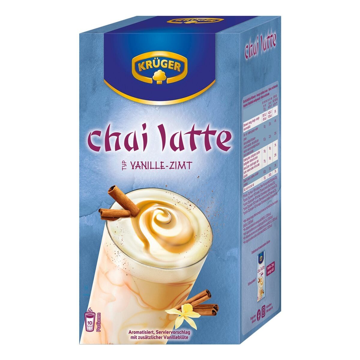 Krüger Cappuccino Tee Chai latte Vanille-Zimt, Milchtee-Getränk, 10 Portions-Sticks