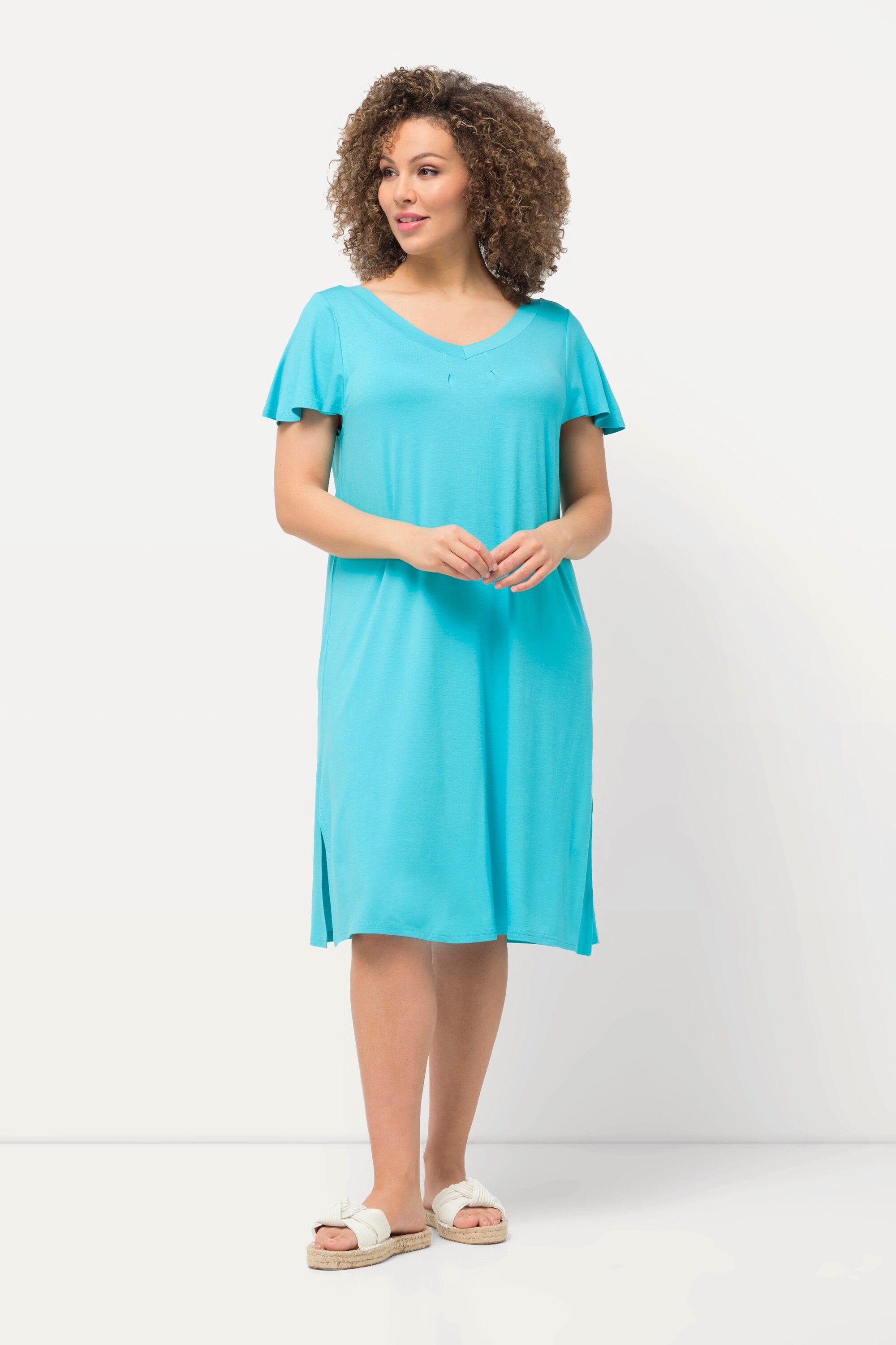 Ulla Popken Maxikleid Jersey-Midikleid A-Linie V-Ausschnitt günstig online kaufen