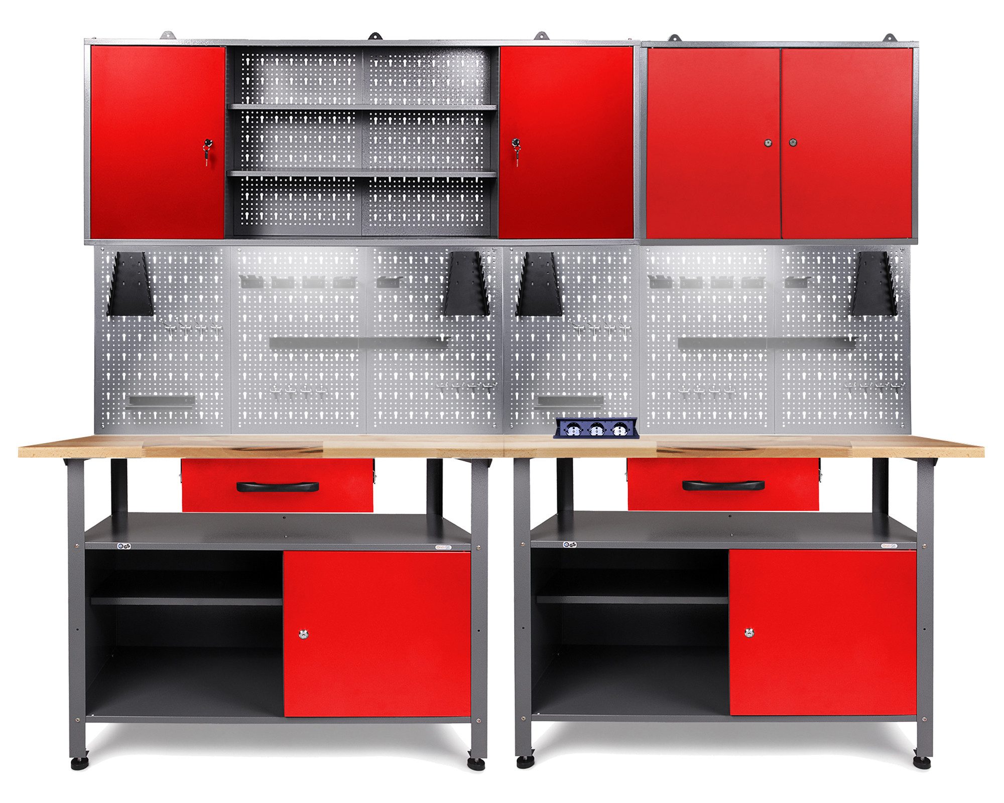 ONDIS24 Werkstatt-Set Werkstatt Set Klaus mit 2 Schränken, Lochwandset und LED/Steckdose