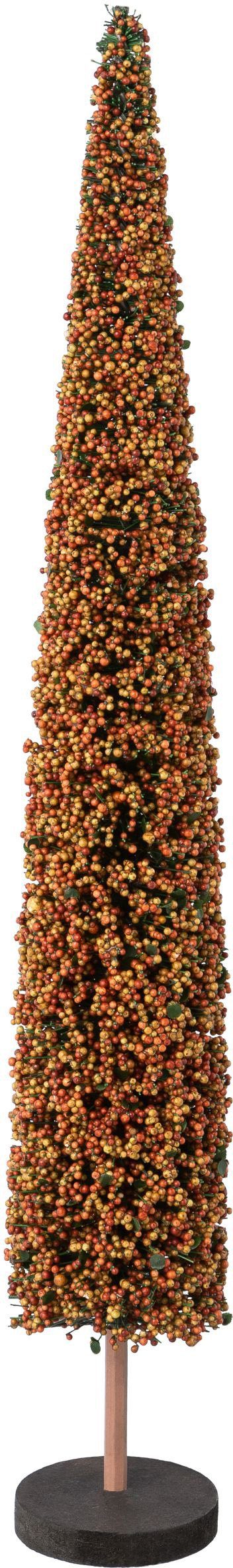 Creativ deco Dekobaum Weihnachtsdeko auf verziert, Höhe Holzbase, St), mit 60 cm natur Perlen hochwertiger (1