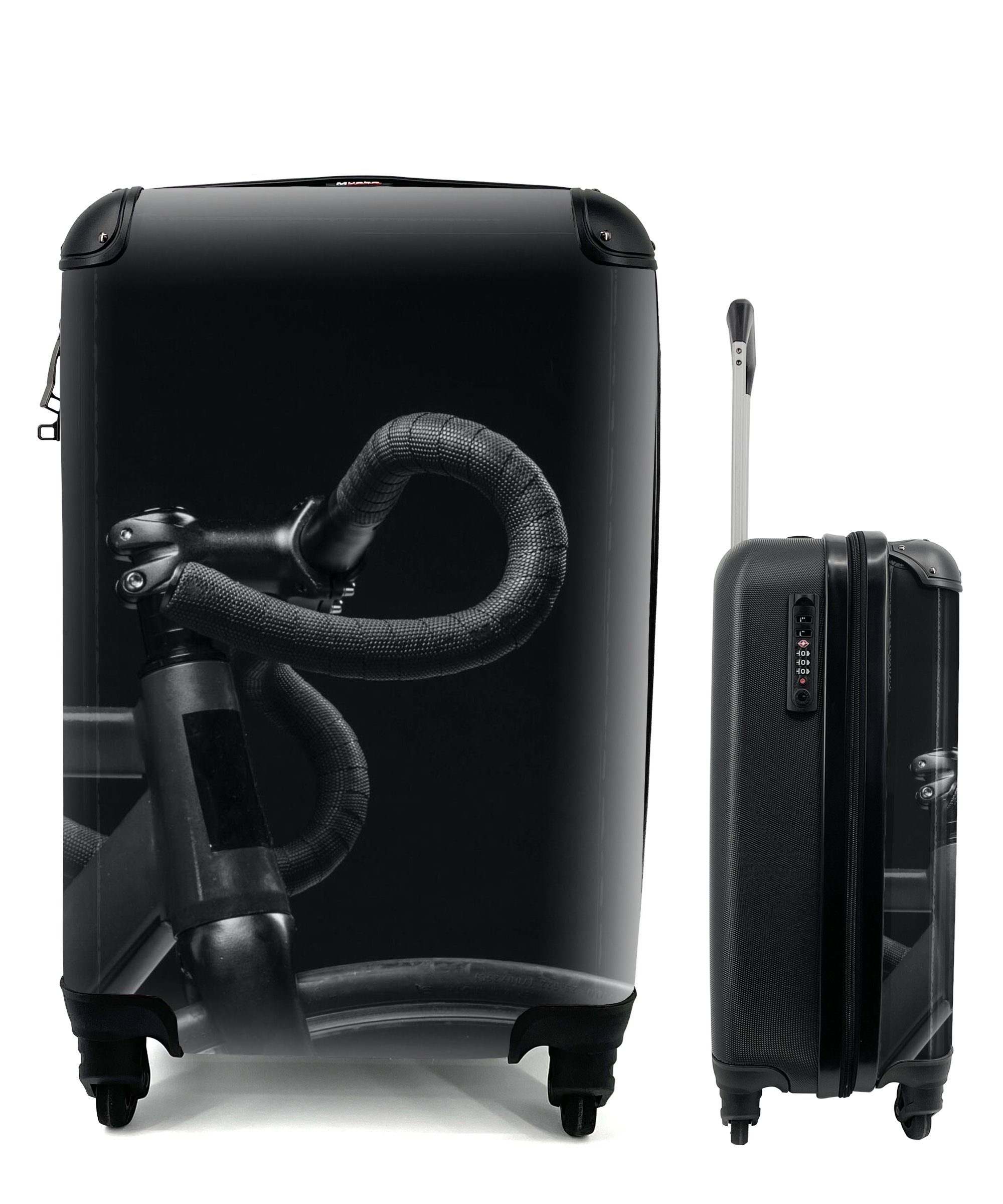 Reisetasche Handgepäck Trolley, Weiß, mit Handgepäckkoffer für Lenker - Ferien, Rollen, Reisekoffer Fahrrad - MuchoWow Schwarz 4 - rollen,