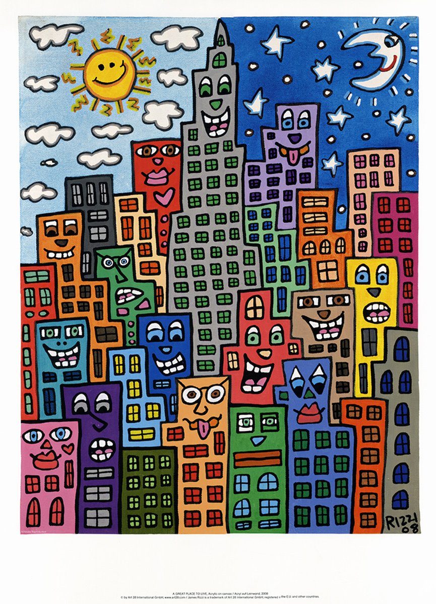 BillerAntik Kunstdruck A great place to live Sonne Mond NY Empire Poster Plakat Rizzi 116, (1 St)
