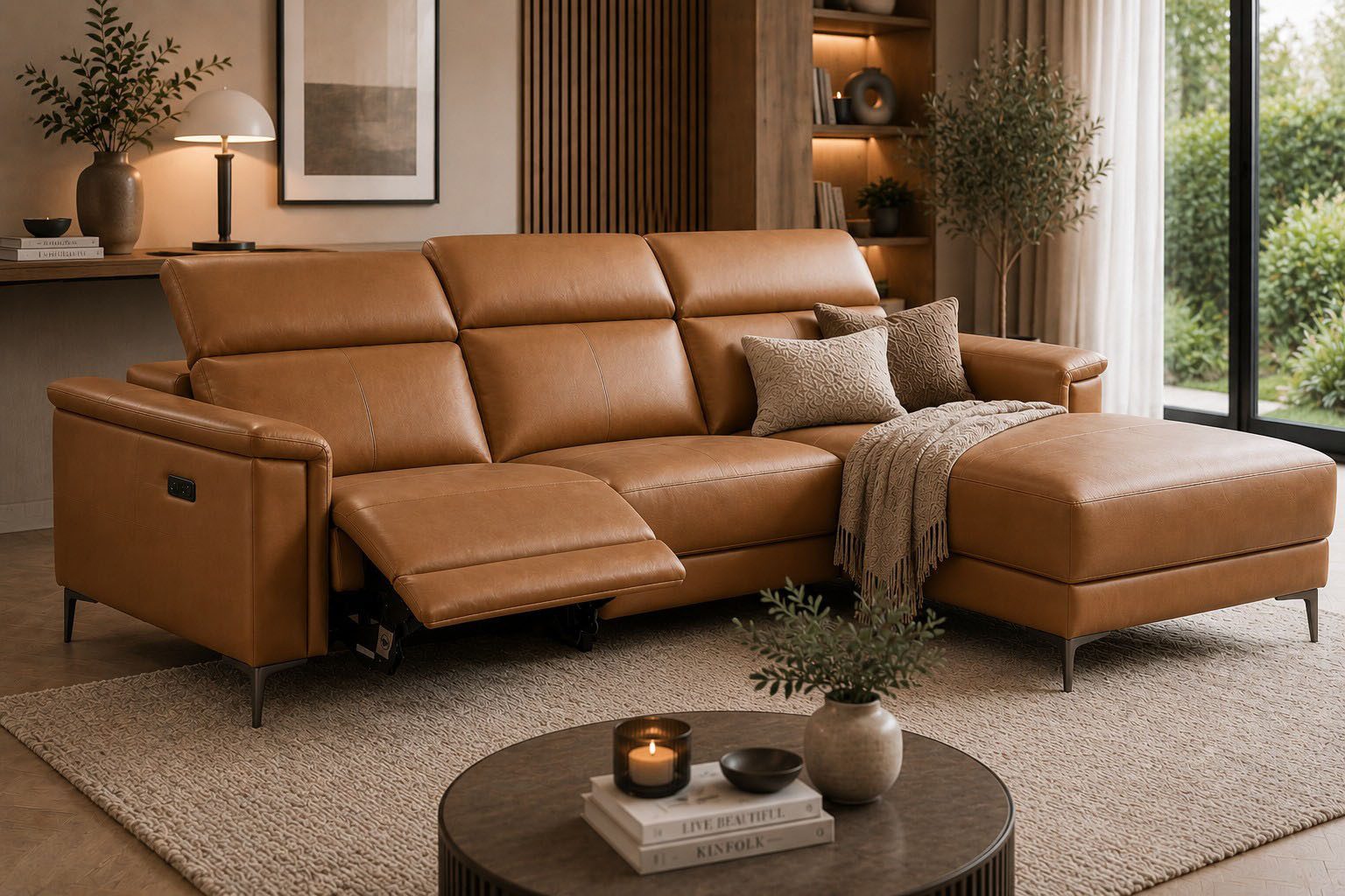 OTTO home Ecksofa LUND, Lederoptik, L-Form, 261cm, man./elektr. Relaxfunktion (USB-A), und Kopfteilverstellung