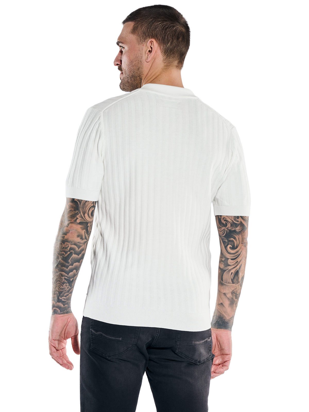 emilio adani Strickpullover Herren Modisches Strickpolo, Reinweiss