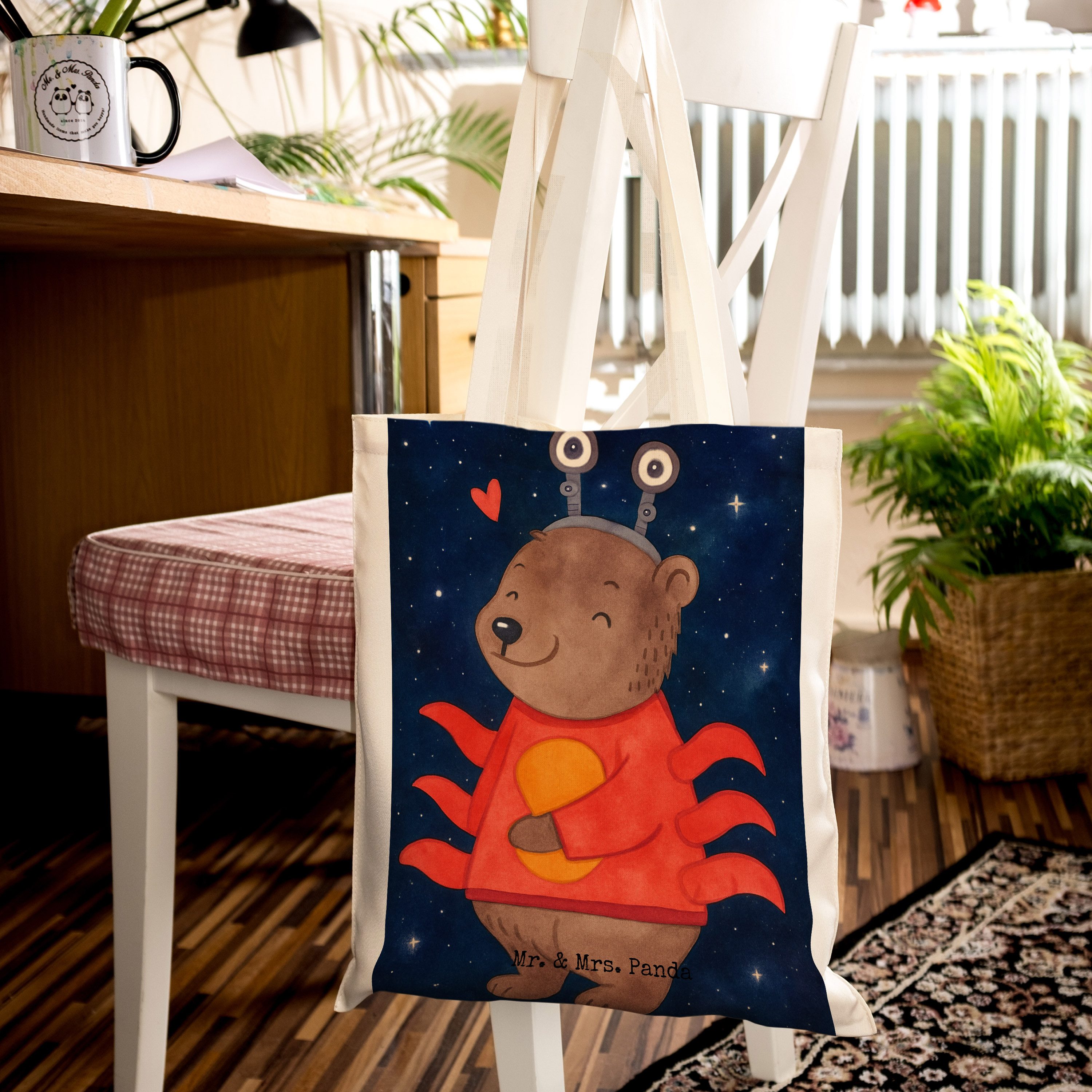 Mr. & Mrs. Panda Tragetasche Krebs Astrologie Design, Beutel, Weiß, Tote Bag, Sternzeichen, Gesche (Packung), Tasche textiltasche schultertasche baumwolle