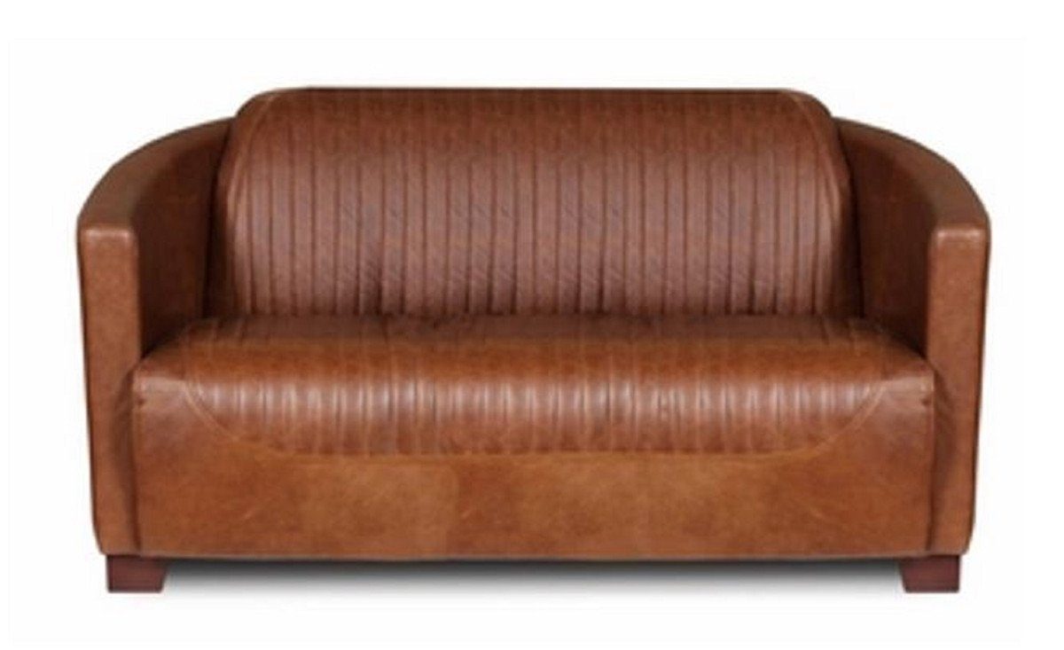 Casa Padrino 2-Sitzer Luxus Leder 2er Sofa Vintage Braun / Dunkelbraun 130 x 83 x H. 70 cm - Echtleder Wohnzimmer Sofa - Wohnzimmer Möbel - Luxus Kollektion